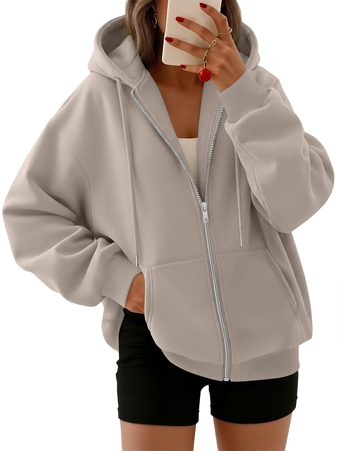 Trendy Queen Womens Zip Up Hoodies 2026 Oversized Sweatshirt | Spring Fall Layering Jacket with Pockets, Casual Track Outfits, Cozy Fleece Winter Clothes