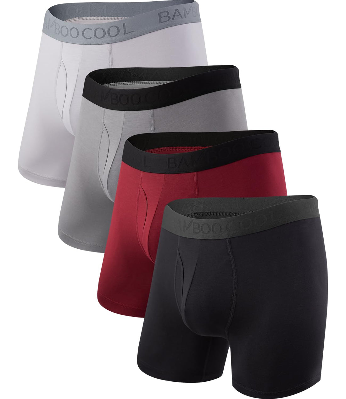 BAMBOO COOL Men's Underwear Boxer Briefs Fly with Built-in 3D Pouch Comfortable Cool Underwear for Men 4 Pack