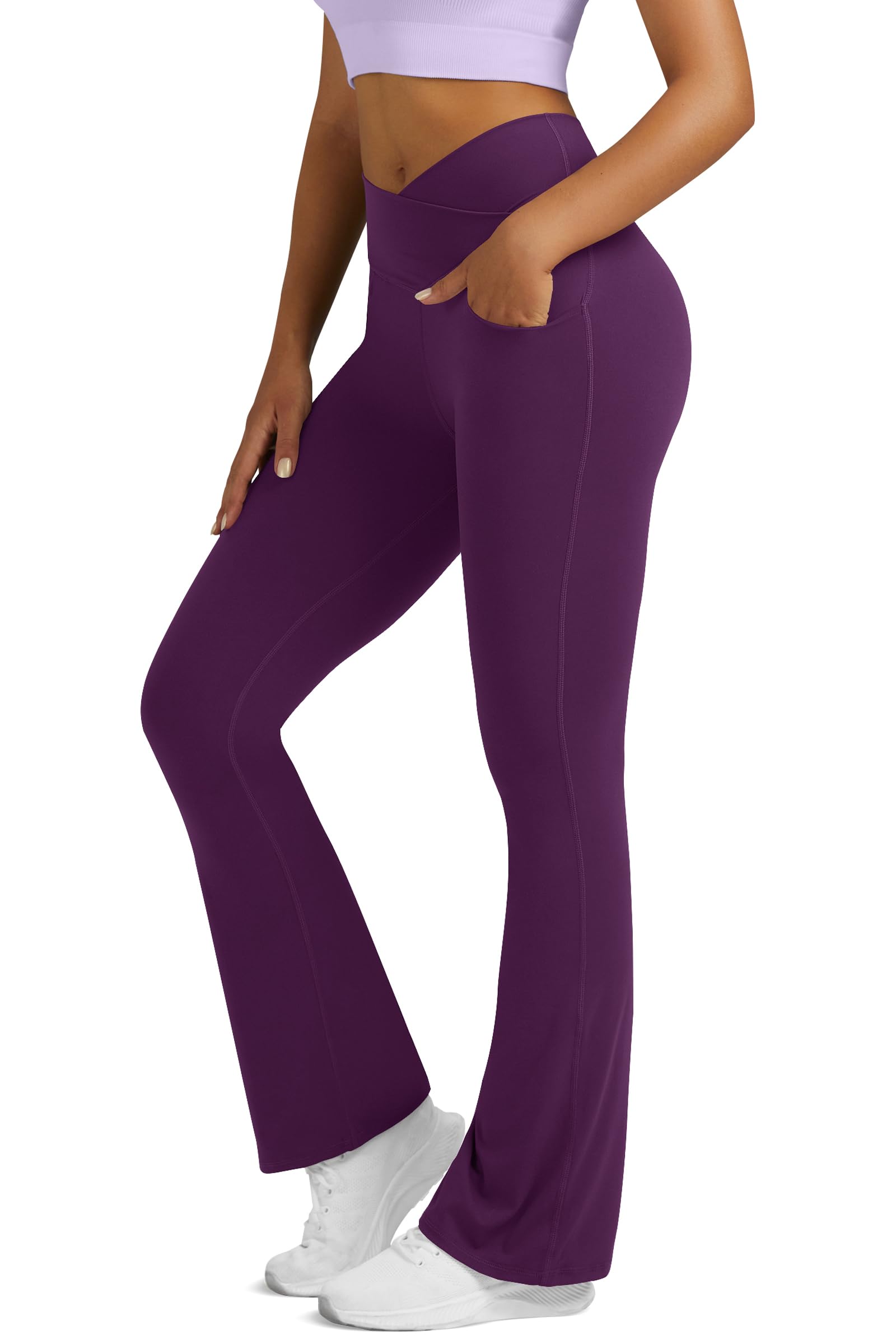 Flare Leggings for Women Yoga Pants with Pockets High Waisted Crossover Flare Leggings Bootcut Casual Yoga Pants