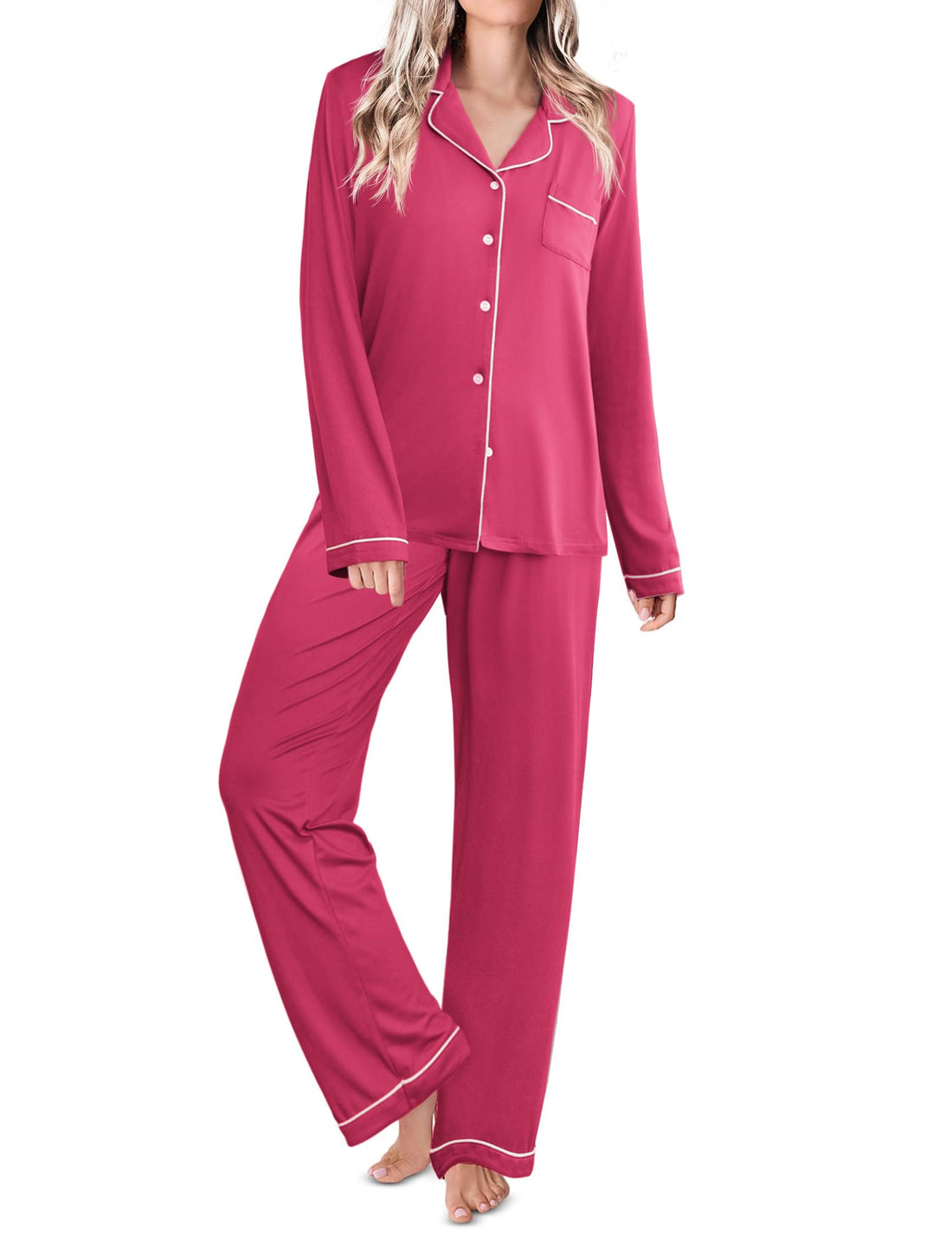 Ekouaer Womens Pajamas Set Classic Sleepwear Long Sleeve Button Up Pjs Sets