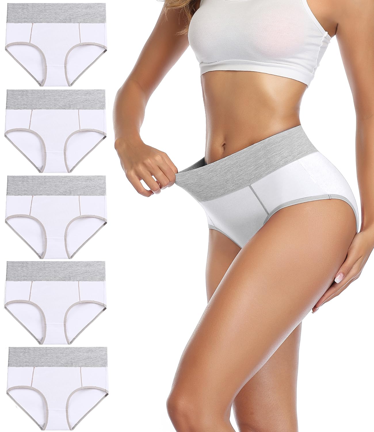 wirarpa Women's Cotton Underwear High Waist Stretch Briefs Soft Underpants Ladies Full Coverage Panties 5 Pack