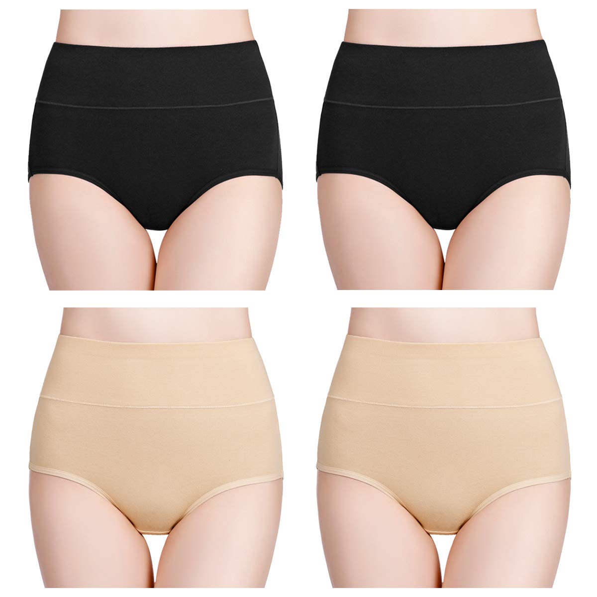 wirarpa Women's Cotton Underwear High Waisted Ladies Panties Full Coverage Briefs 4 Pack (Regular & Plus Size)