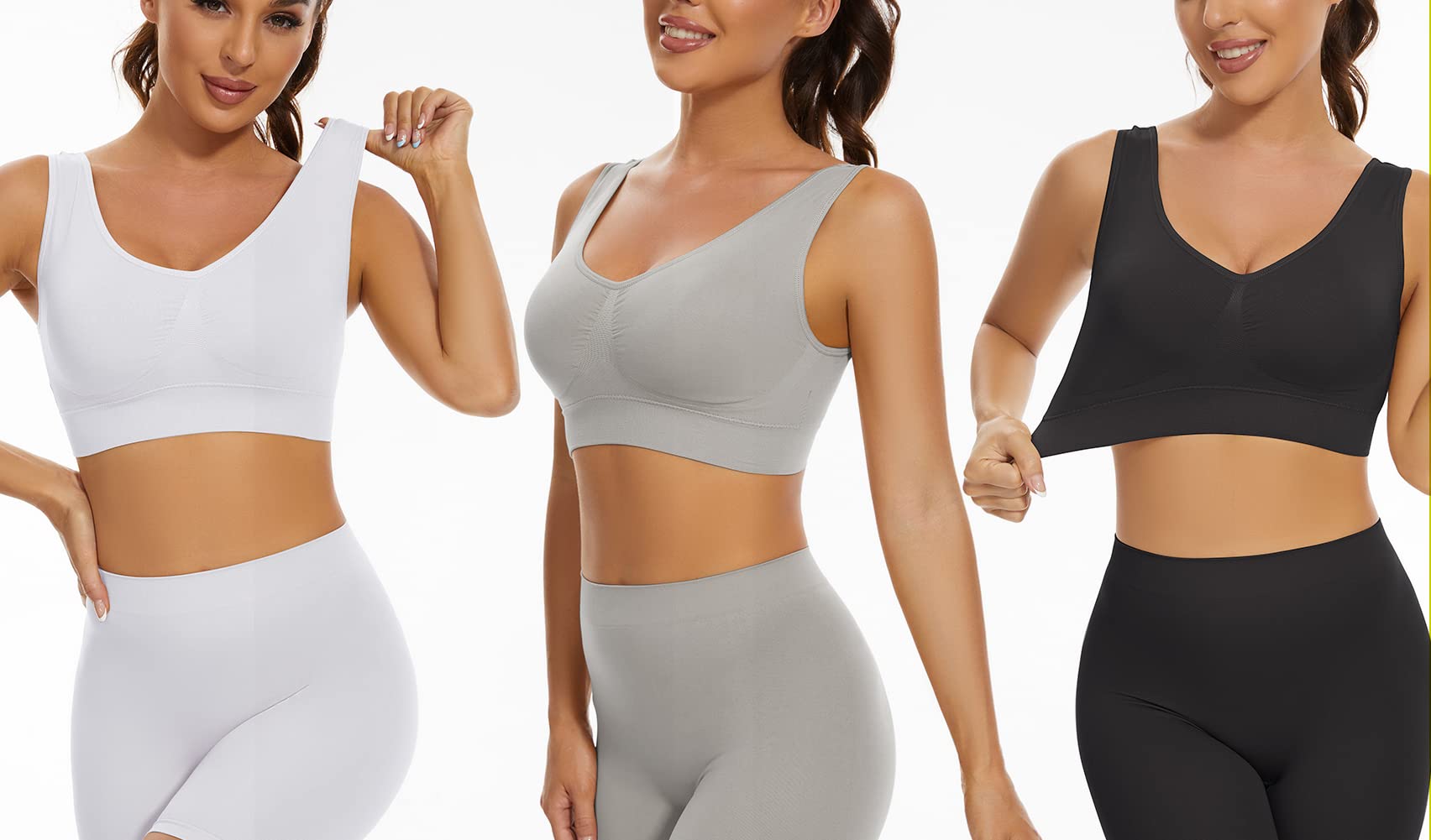 Lemef 3-Pack Seamless Sports Bra Wirefree Yoga Bra with Removable Pads for Women