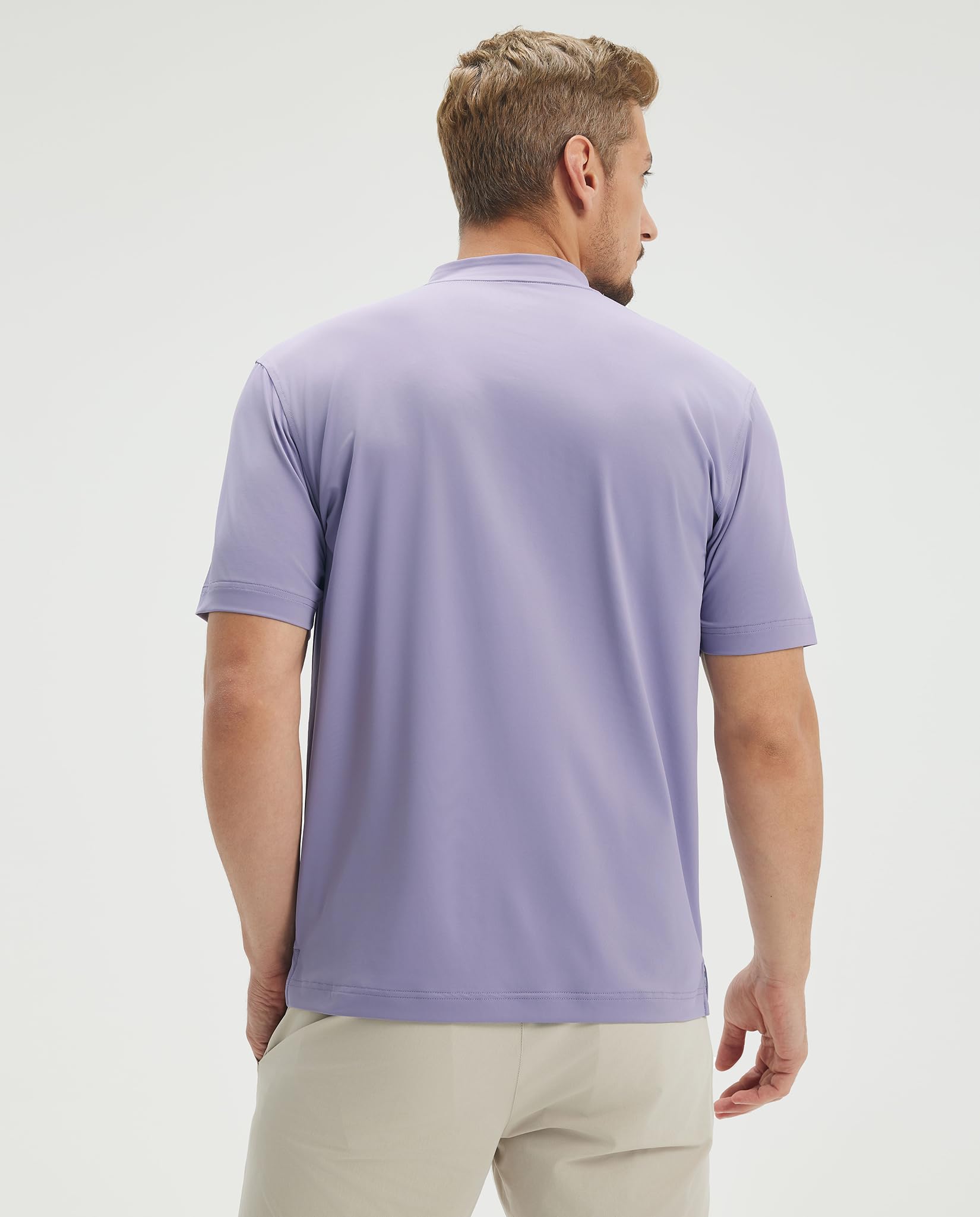 M MAELREG Mens Golf Shirts Collarless Performance Dry Fit Moisture Wicking Casual Solid Short Sleeve Henley Shirts for Men