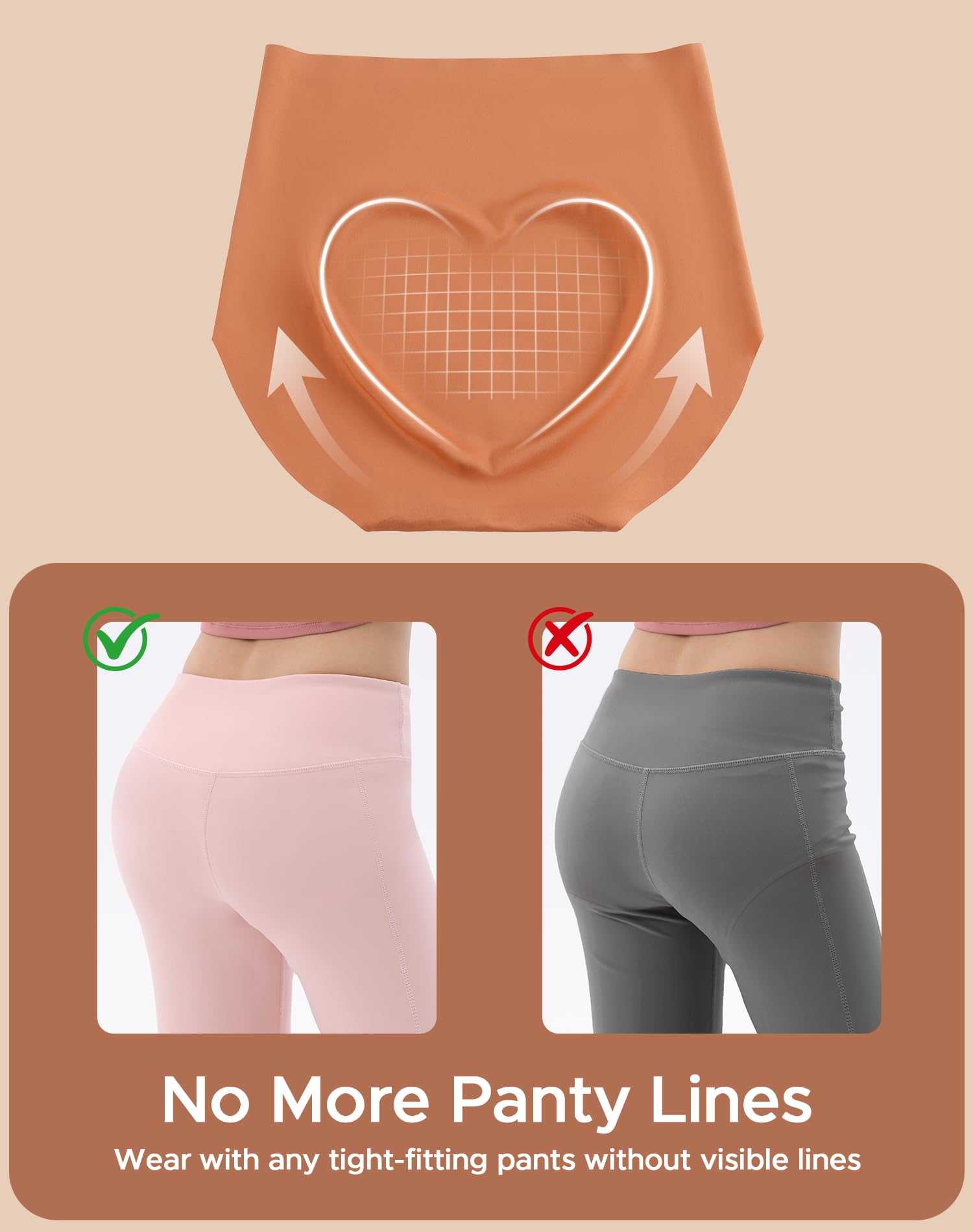 INNERSY Women's High Waist Seamless Underwear No Show Panties Full Coverage Briefs 3-Pack