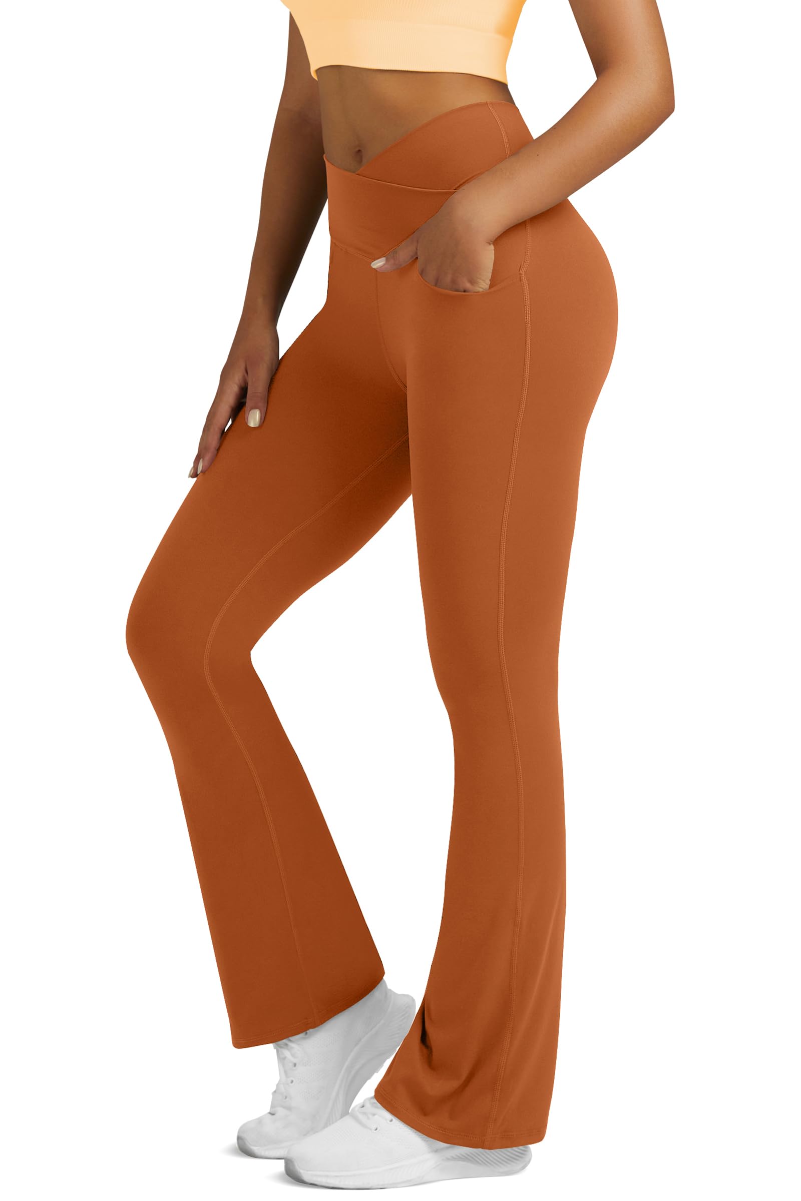 Flare Leggings for Women Yoga Pants with Pockets High Waisted Crossover Flare Leggings Bootcut Casual Yoga Pants