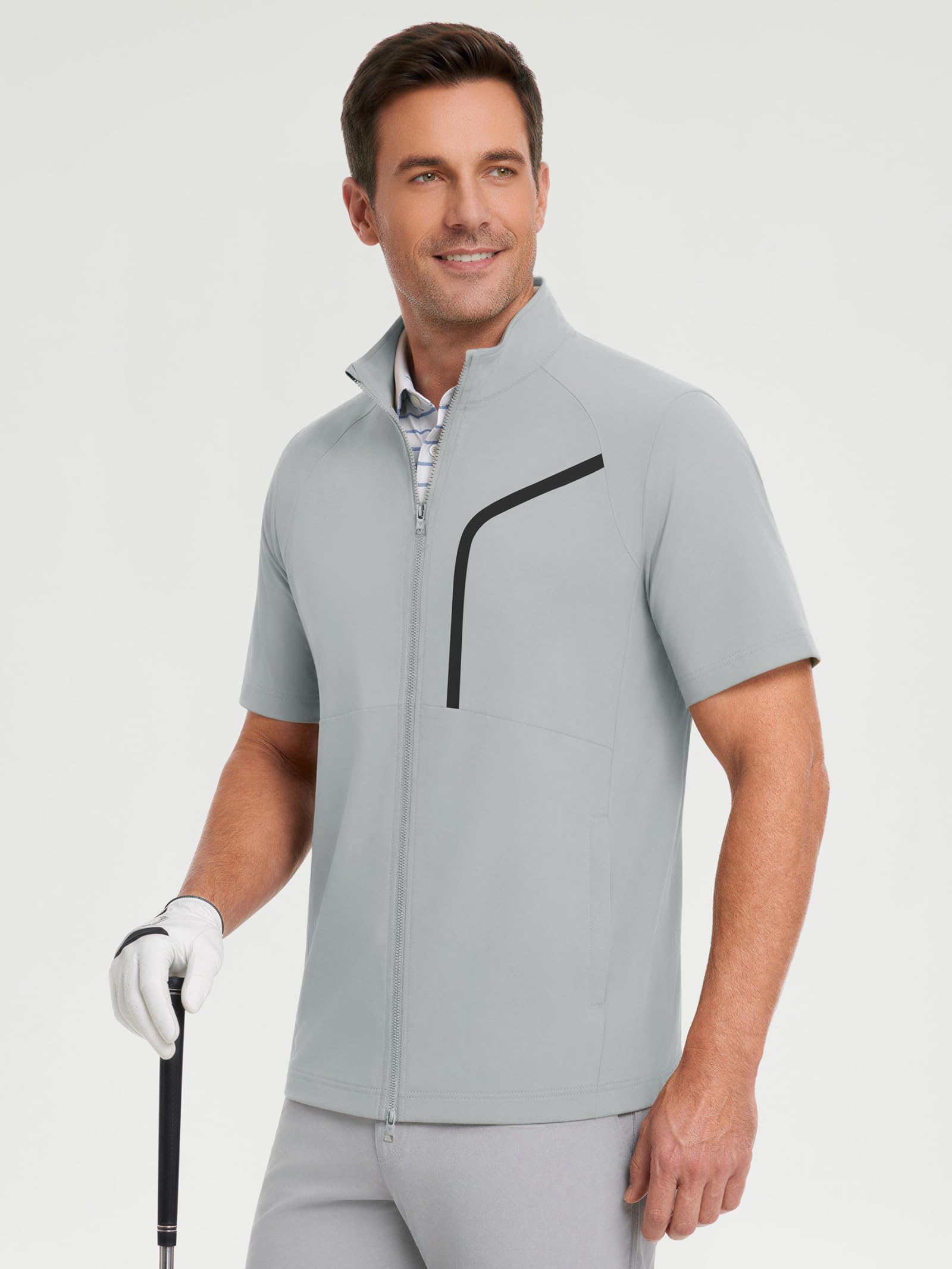 M MAELREG Short Sleeve Golf Jackets for Men with Full Zipper Lightweight UPF50+ Hiking Vests For Men with Button Pockets