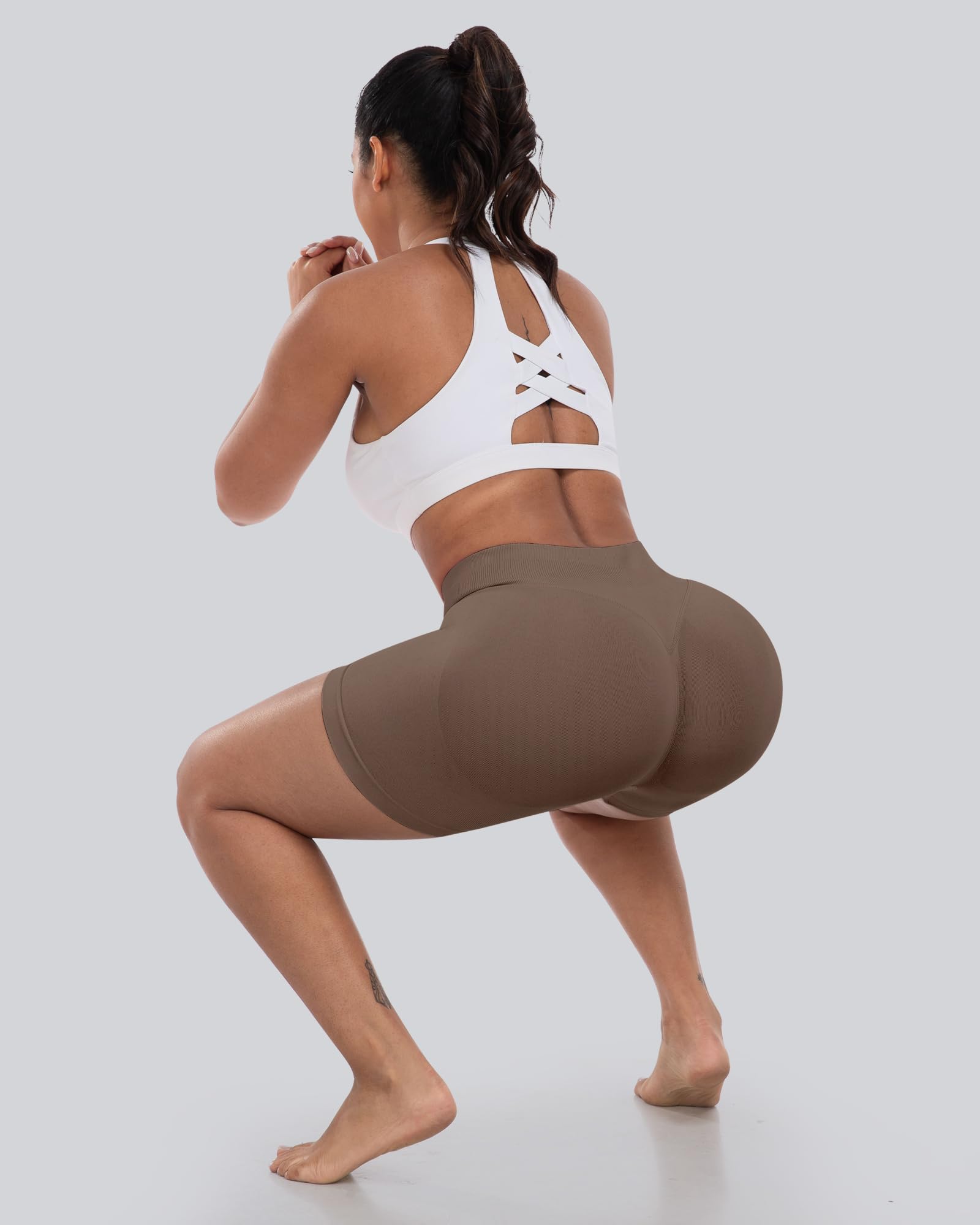 CHRLEISURE Workout Shorts for Women, High Waisted Butt Lifting Scrunch Sports Seamless Gym Shorts Set