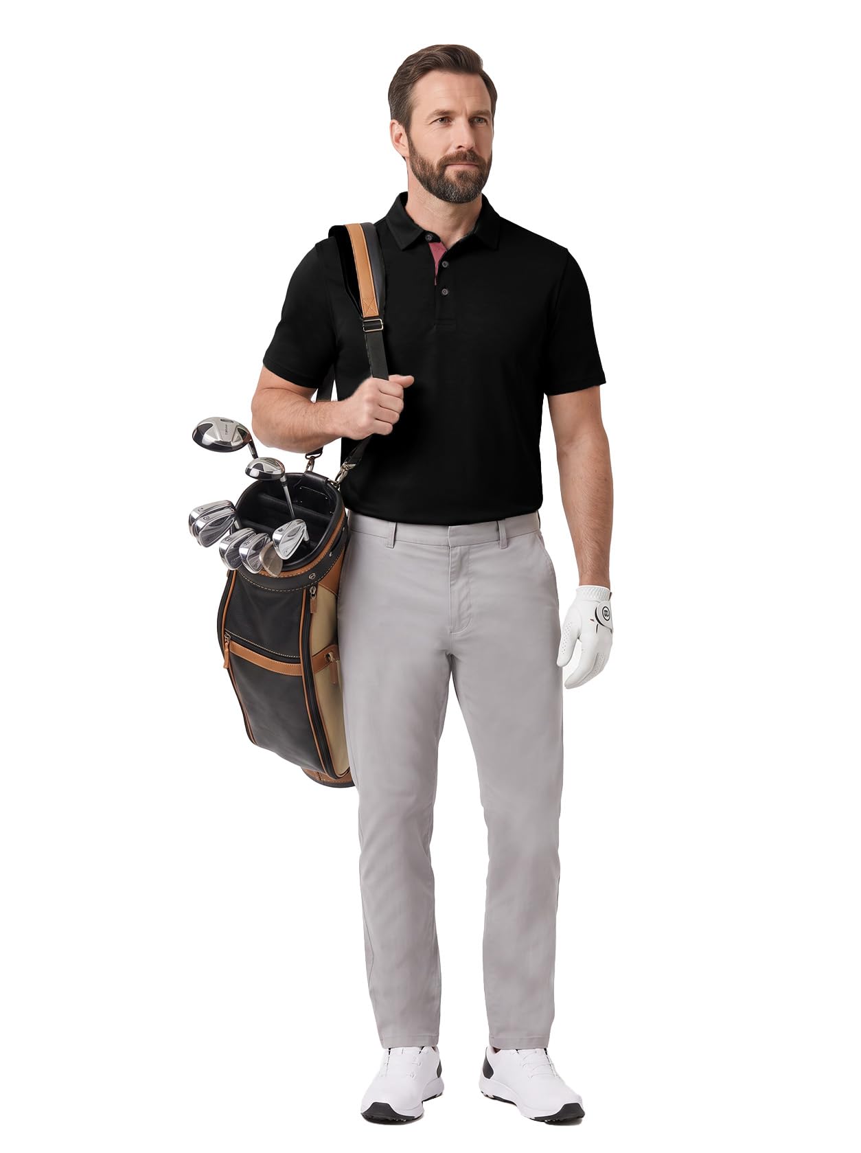 M MAELREG Mens Golf Shirt Short Sleeve Moisture Wicking Slim Fit Performance Casual Roma Knit Golf Polo Shirts for Men