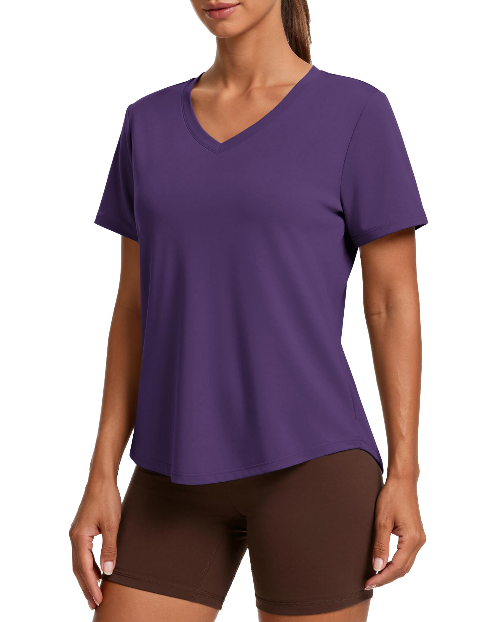 PINSPARK Soft Workout Tops for Women Short Sleeve V Neck Moisture Wicking UPF 50+ Sun Protection Quick Dry Gym Shirts