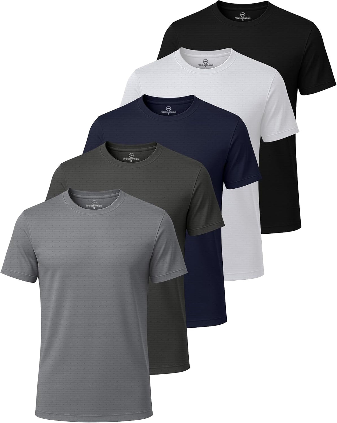 5 Pack Men's Dry Fit Short Sleeve Crew T Shirts Gym Tees Athletic Workout | Breeze Tech, Cooling Moisture Wicking Breathable, Soft Casual Workout, Running Hiking Exercise Soccer