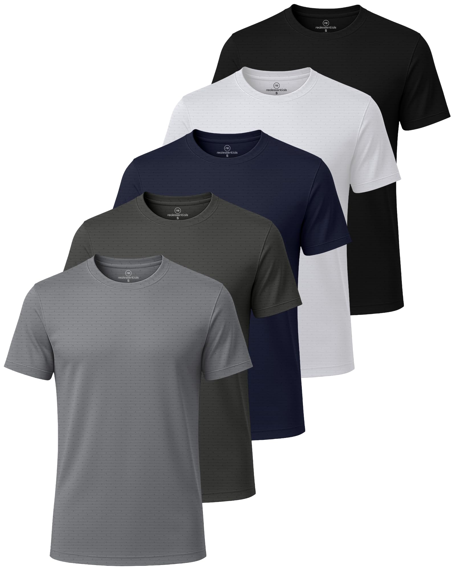 5 Pack Men's Dry Fit Short Sleeve Crew T Shirts Gym Tees Athletic Workout | Breeze Tech, Cooling Moisture Wicking Breathable, Soft Casual Workout, Running Hiking Exercise Soccer