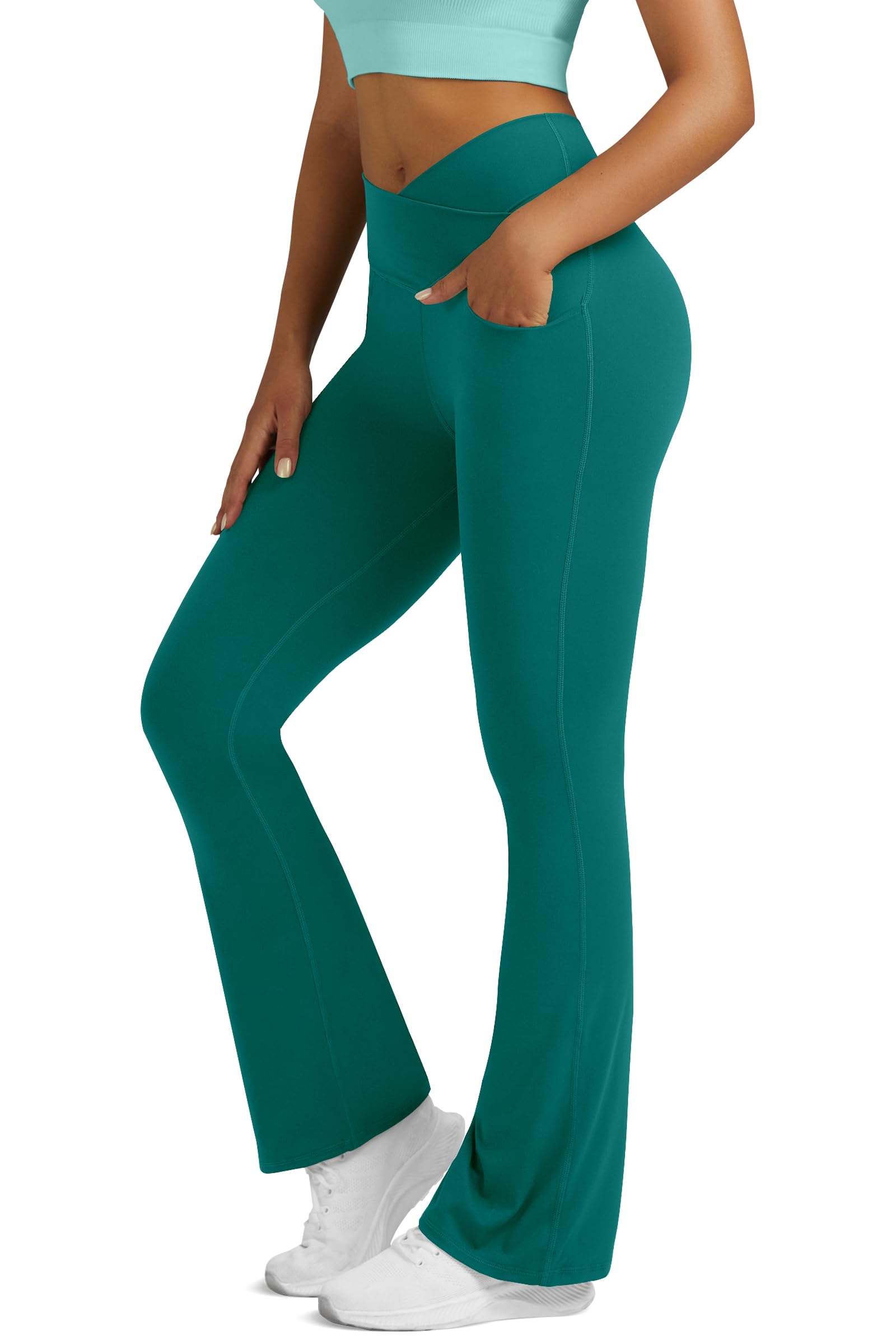 Flare Leggings for Women Yoga Pants with Pockets High Waisted Crossover Flare Leggings Bootcut Casual Yoga Pants