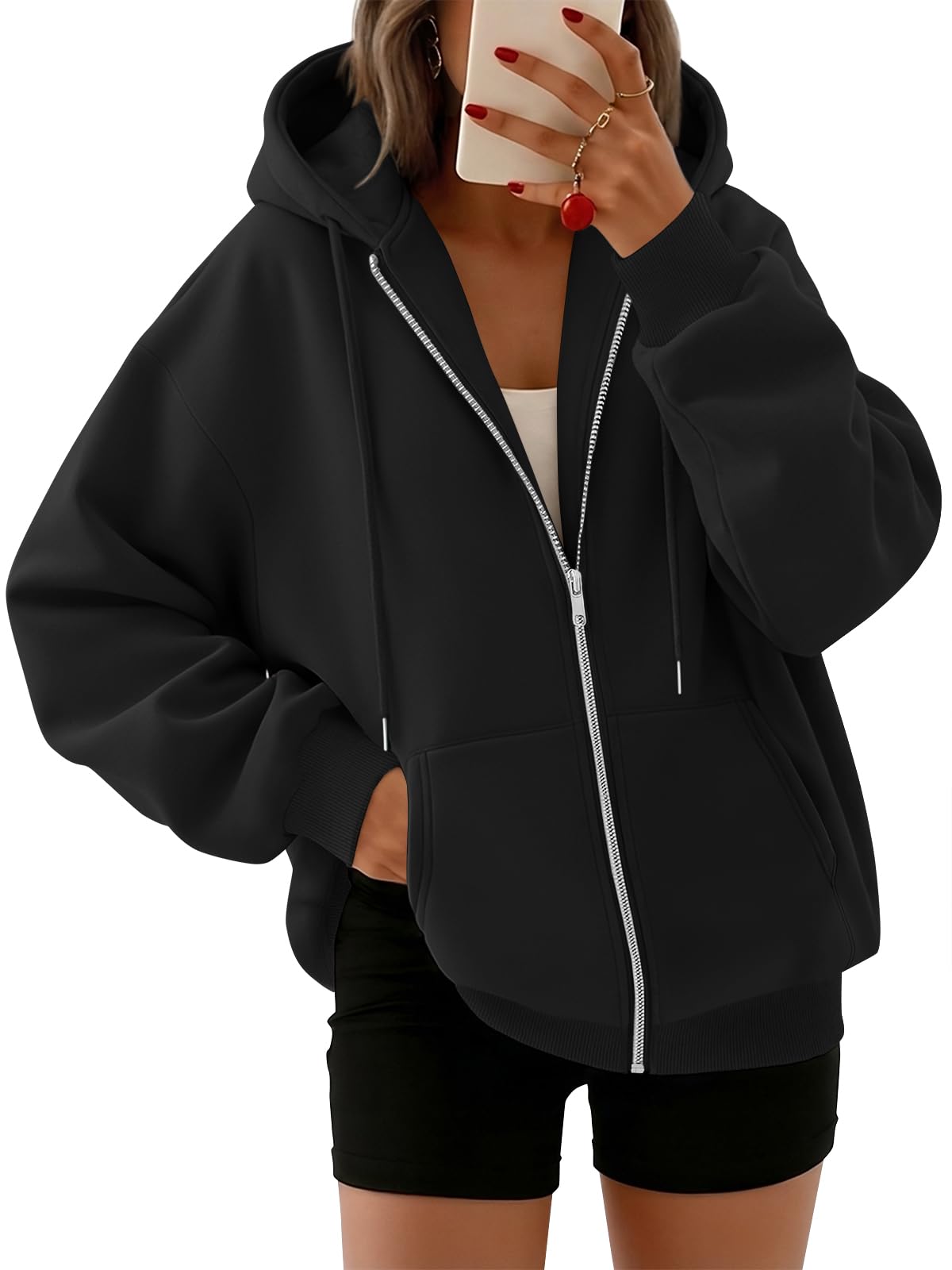 Trendy Queen Womens Zip Up Hoodies 2026 Oversized Sweatshirt | Spring Fall Layering Jacket with Pockets, Casual Track Outfits, Cozy Fleece Winter Clothes
