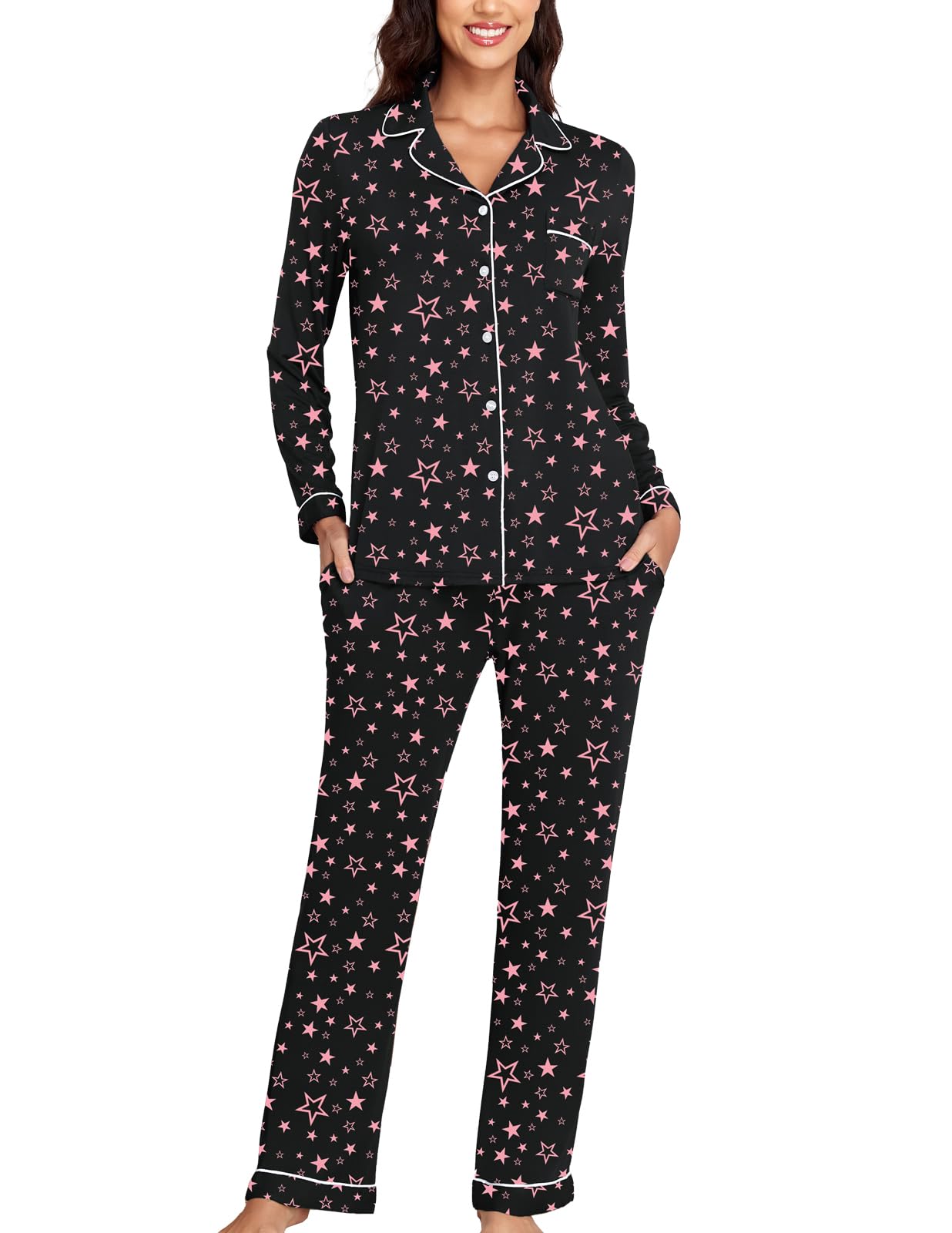 Veseacky Women's Ribbed Knit Pajamas Set 2 Piece Warm Soft Loungewear Sleepwear Pjs S-XXL