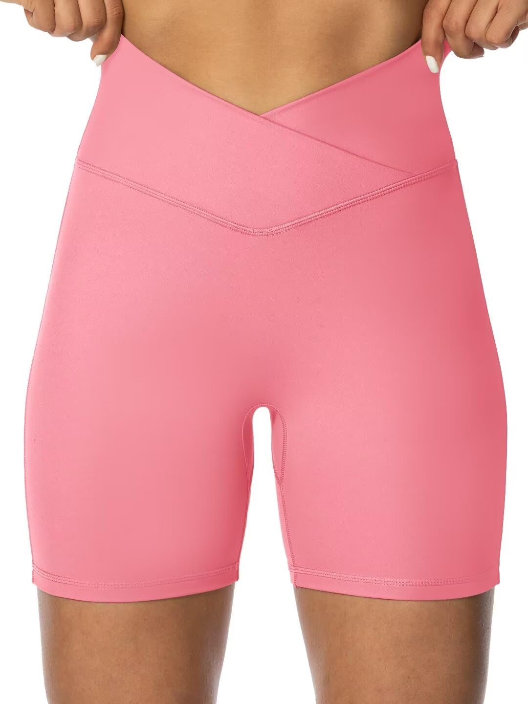 Sunzel Crossover Biker Shorts for Women, No Front Seam V High Waist Yoga Workout Gym Shorts with Tummy Control | 4 Or 6-Inch Inseam, High Waisted, Tummy Control, Crossover Waist, Buttery Soft, No Front Seam, Squat Proof, Compression