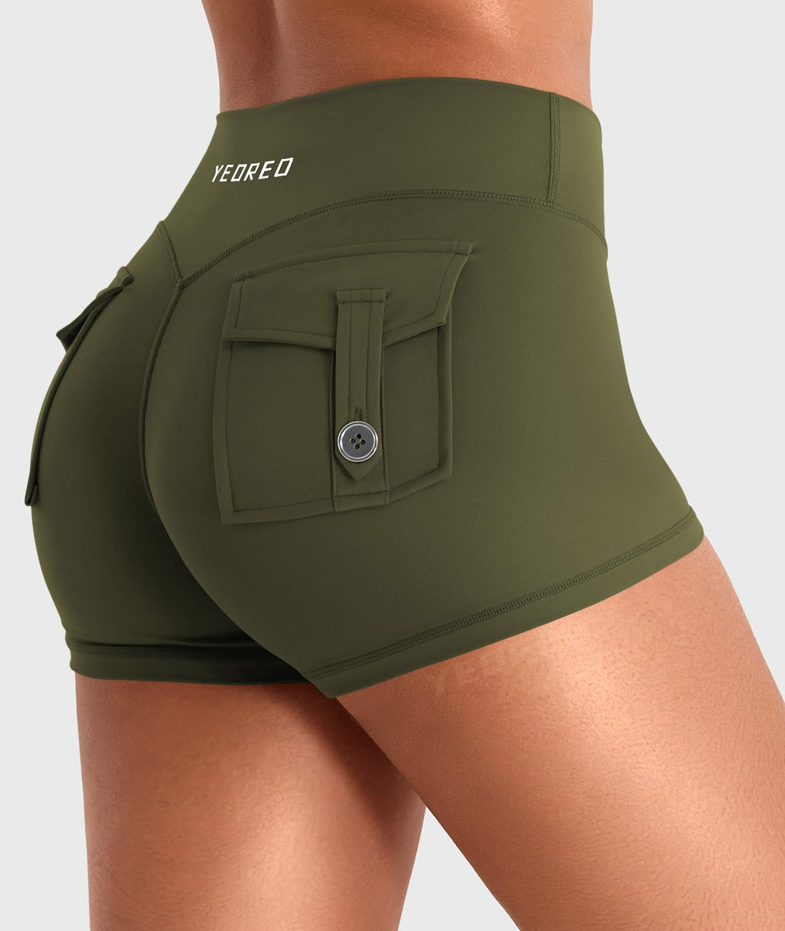 YEOREO CoreFlex Women Workout Shorts Low Rise Hidden Scrunch Butt Lifting Cargo Pockets 2.5" Shorts