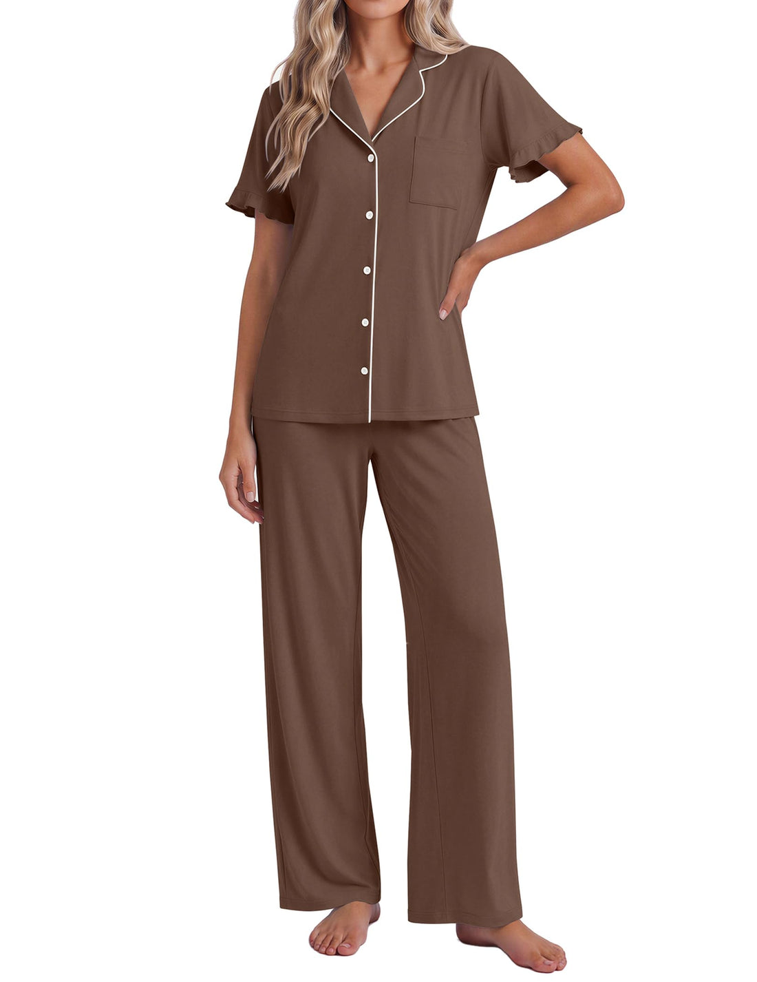 Ekouaer Pajamas for Women Set Button Up Soft Pjs Short Sleeve Lounge Sets