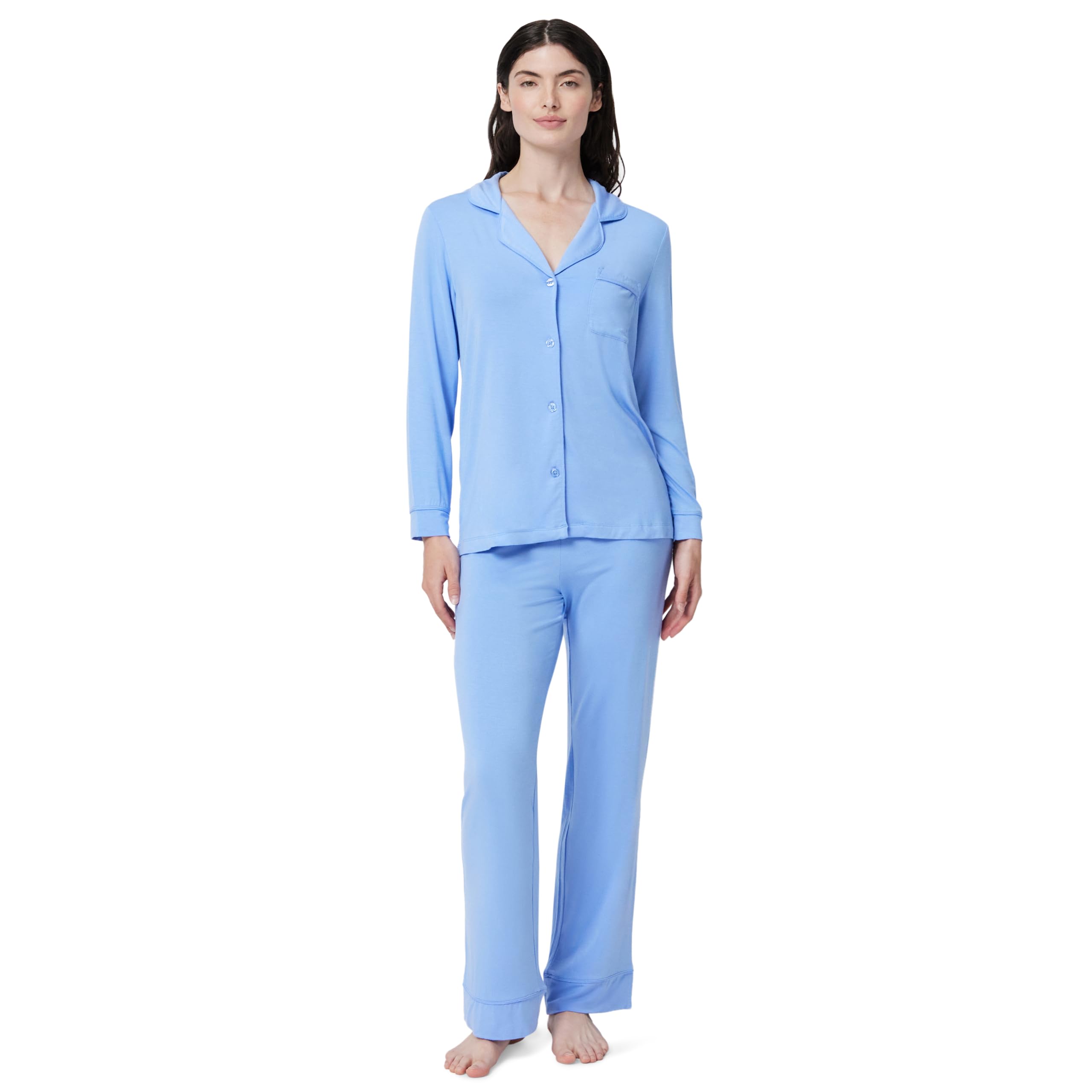Amazon Essentials x Sofia Grainge Women's Stretch Modal Long-Sleeve Button-Front Top and Full-Length Bottom Pajama Set