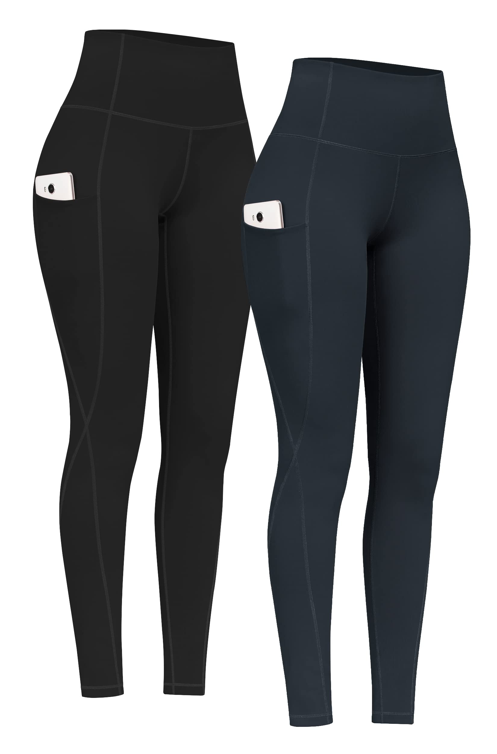 PHISOCKAT 2 Pack High Waist Yoga Pants with Pockets Tummy Control Leggings | Compression Leggings For Women,Non See-Through,4 Way Stretch,Breathable Fabric, Workout Leggings