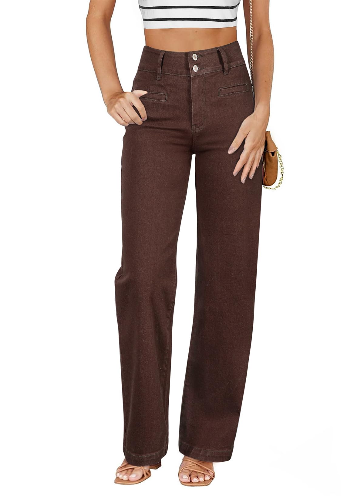 Sidefeel Women's Jeans High Waisted Straight Leg Stretchy Jeans Trendy Loose Wide Leg Zimbaplatinum Denim Pants with Pockets
