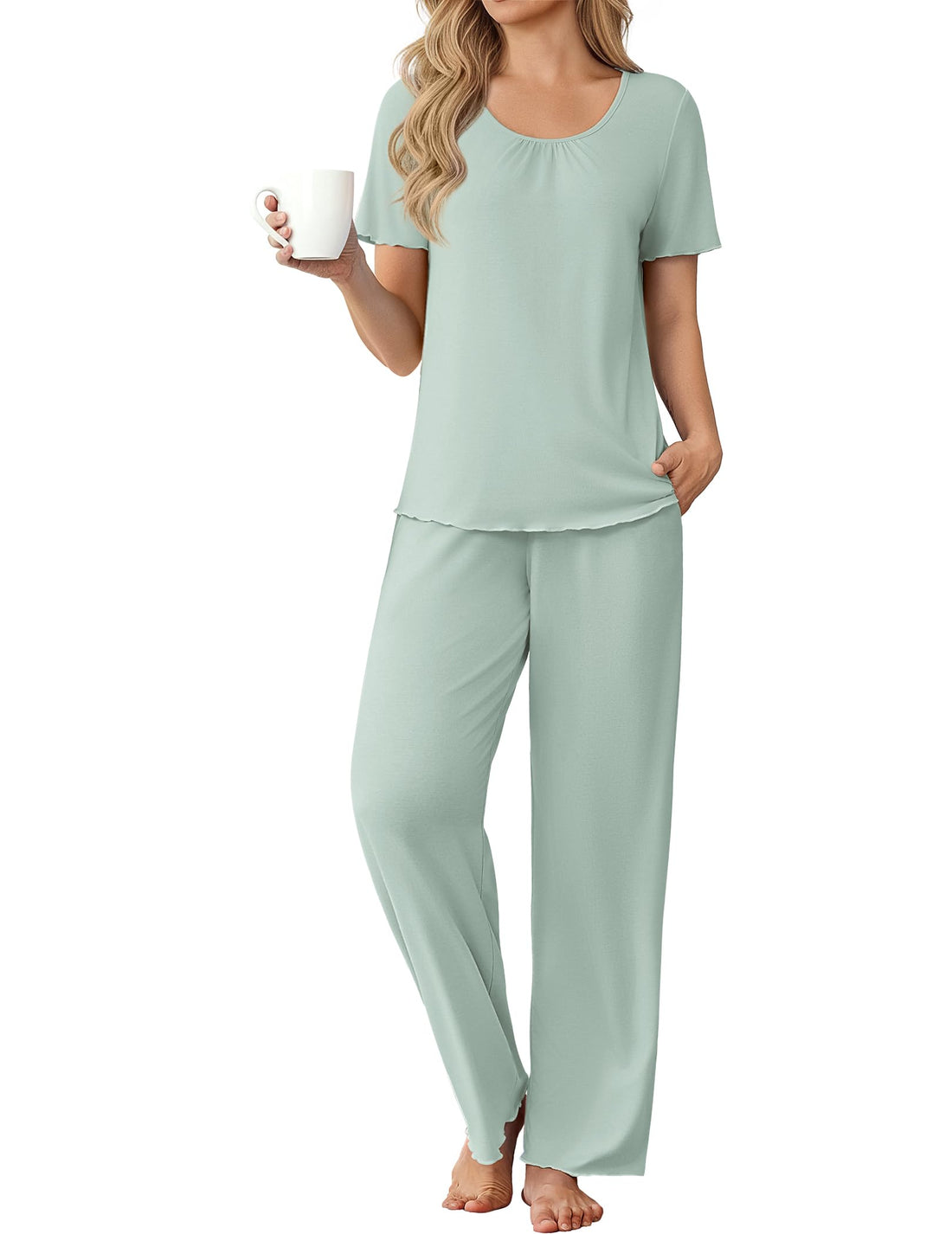 Ekouaer Womens Pajama Sets Viscose from Bamboo Top With Pants Lounge Set