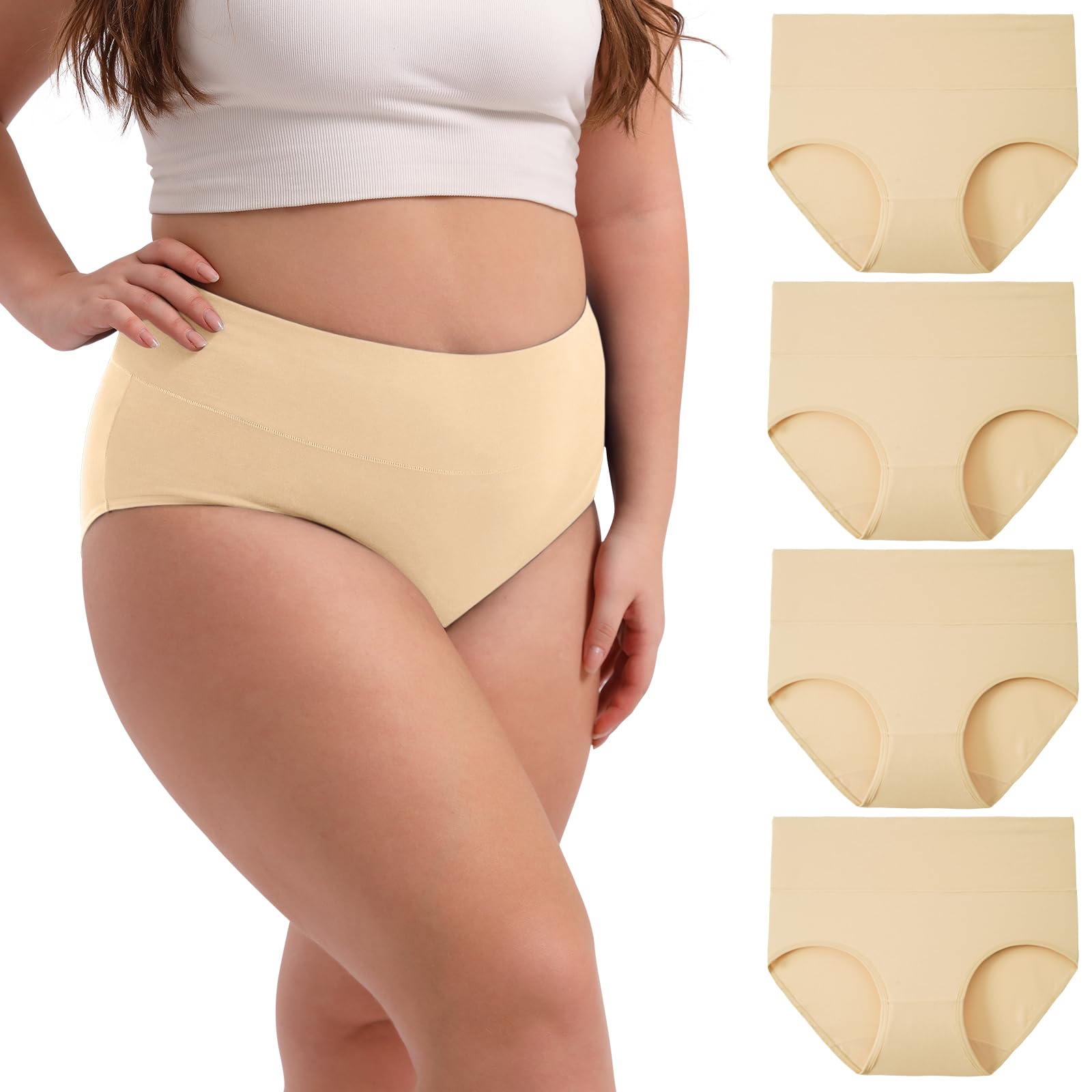 INNERSY Women's Plus Size XL-6XL Cotton Underwear High Waisted Briefs Panties 4-Pack