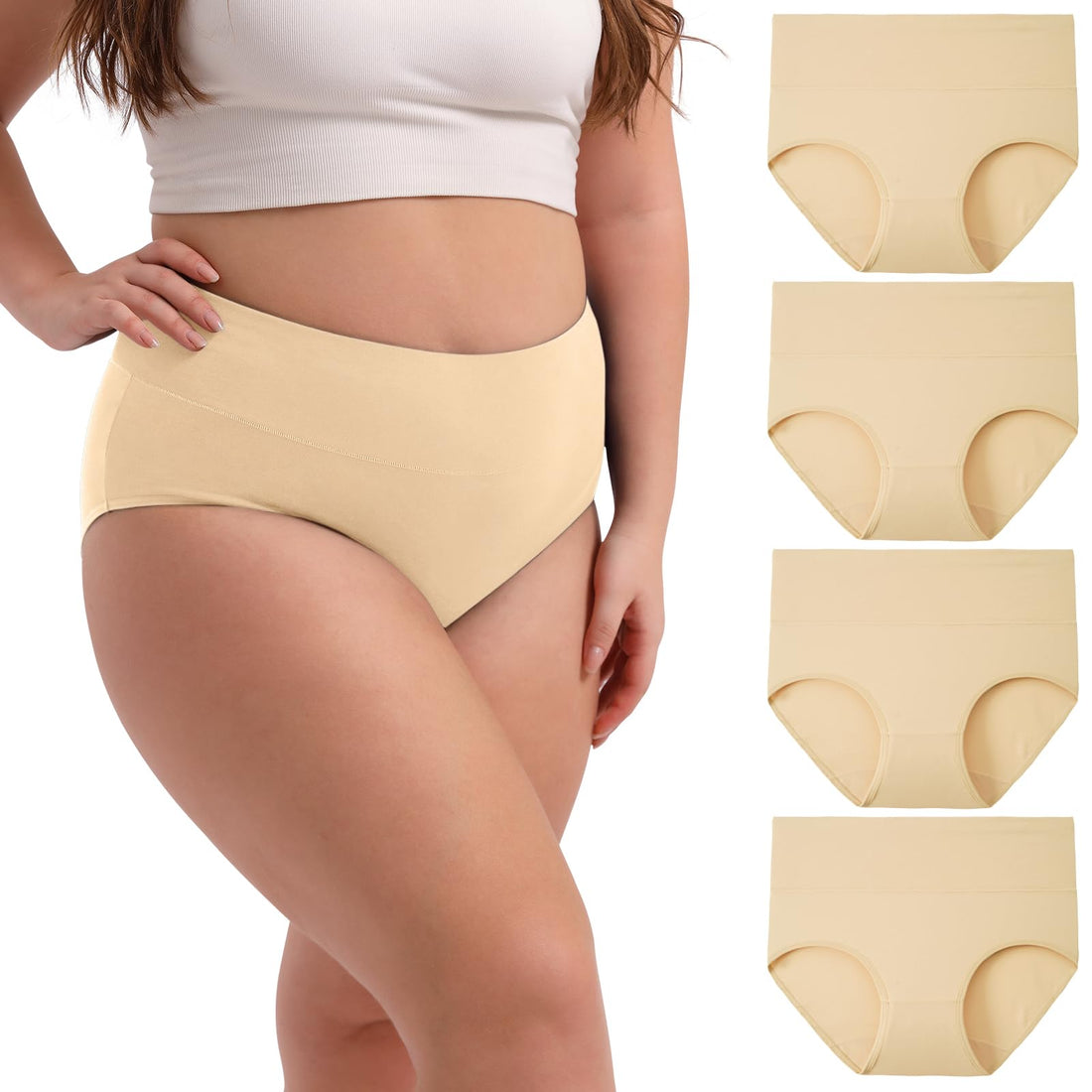 INNERSY Women's Plus Size XL-6XL Cotton Underwear High Waisted Briefs Panties 4-Pack