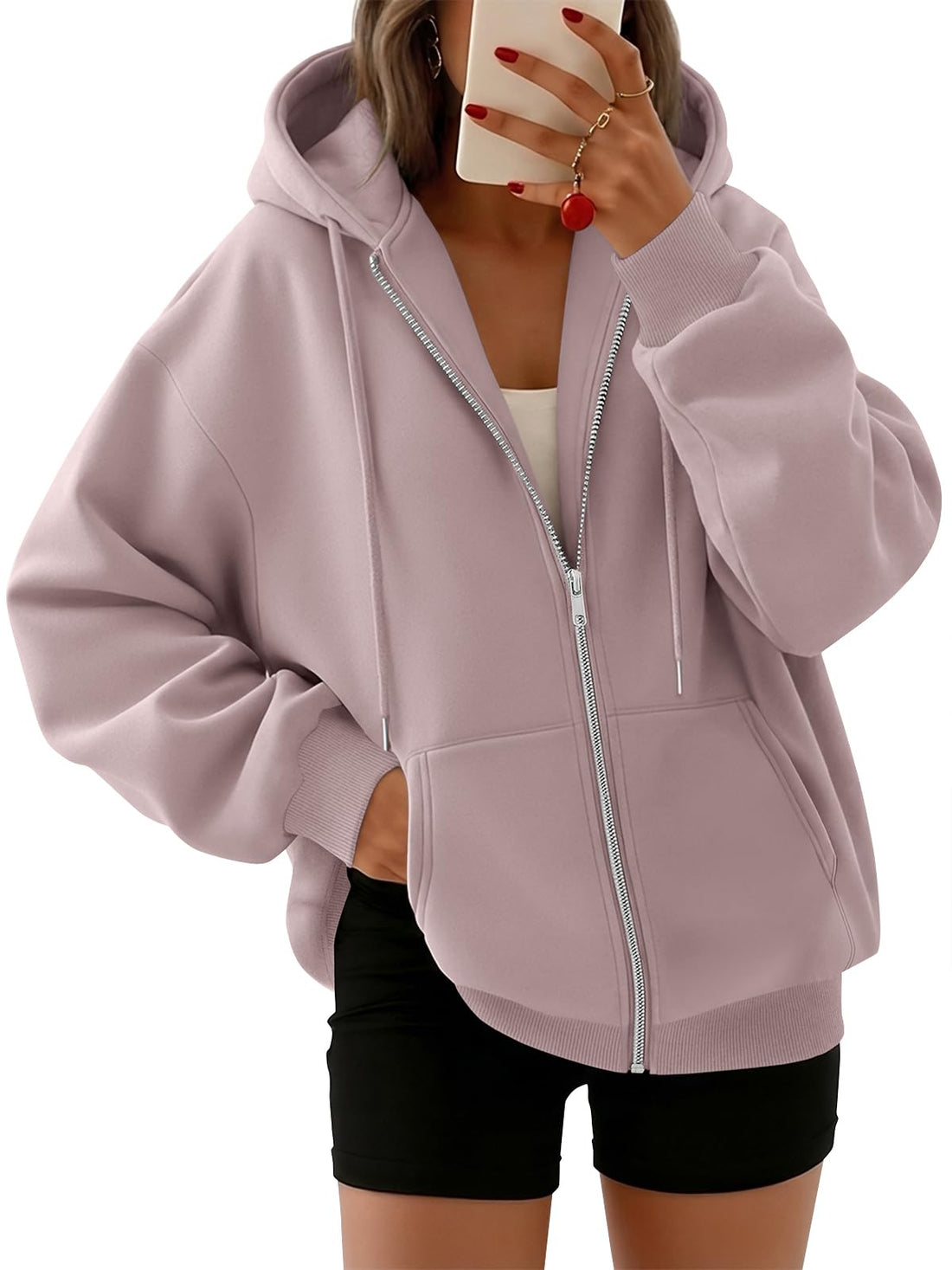 Trendy Queen Womens Zip Up Hoodies 2026 Oversized Sweatshirt | Spring Fall Layering Jacket with Pockets, Casual Track Outfits, Cozy Fleece Winter Clothes