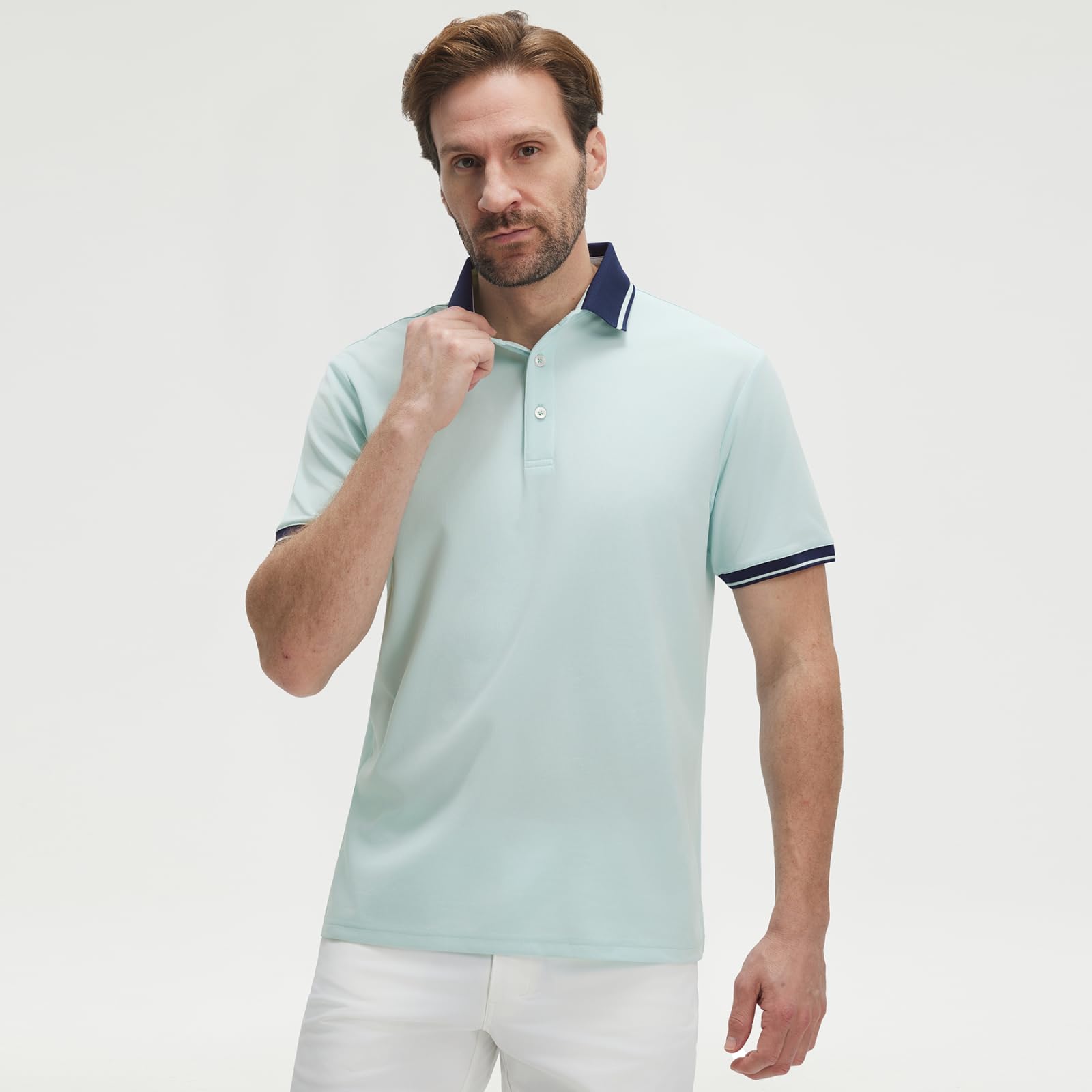M MAELREG Golf Shirts for Men Short Sleeve with Contrast Collar & Cuffs Performance Dry Fit Stretch Solid Casual Polo Shirts