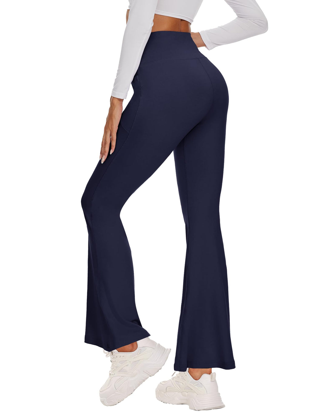 Sundwudu Black Flare Yoga Pants for Women - Soft High Waist Bootcut Leggings Tall & Long Bootleg Pants for Women