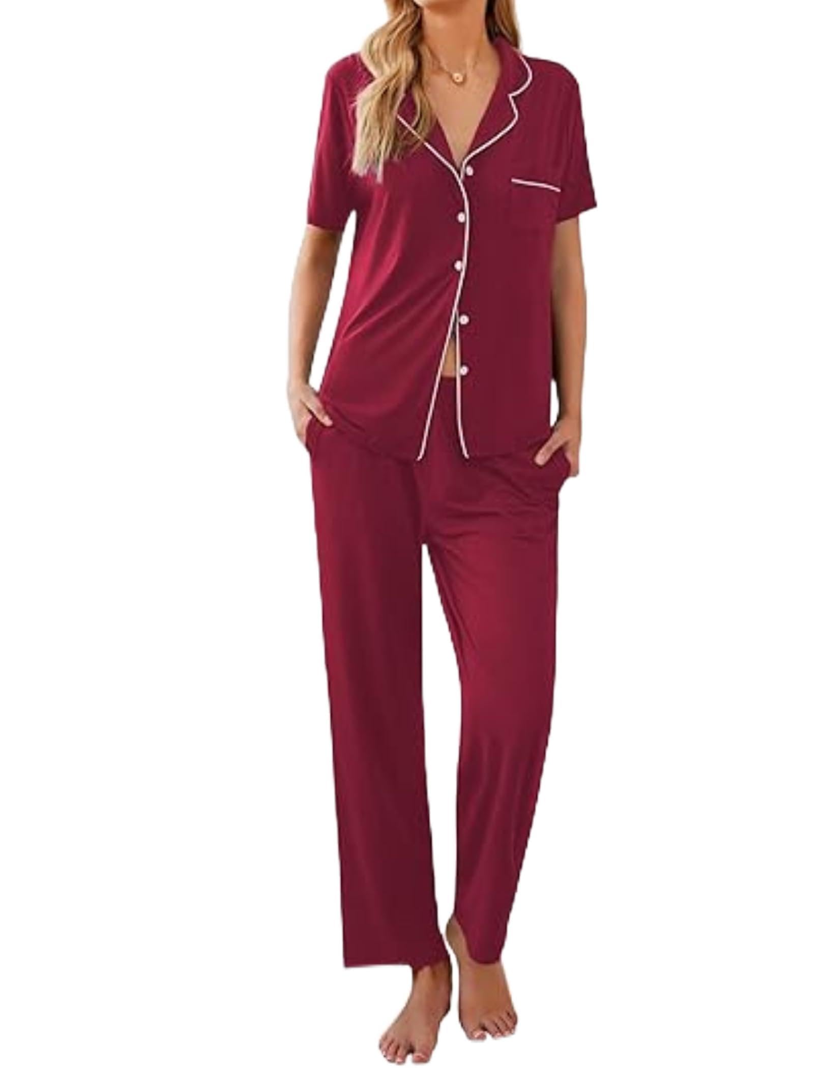 Ekouaer Womens Pajamas Set Short Sleeve Button Down Top & Pants Lounge Pjs