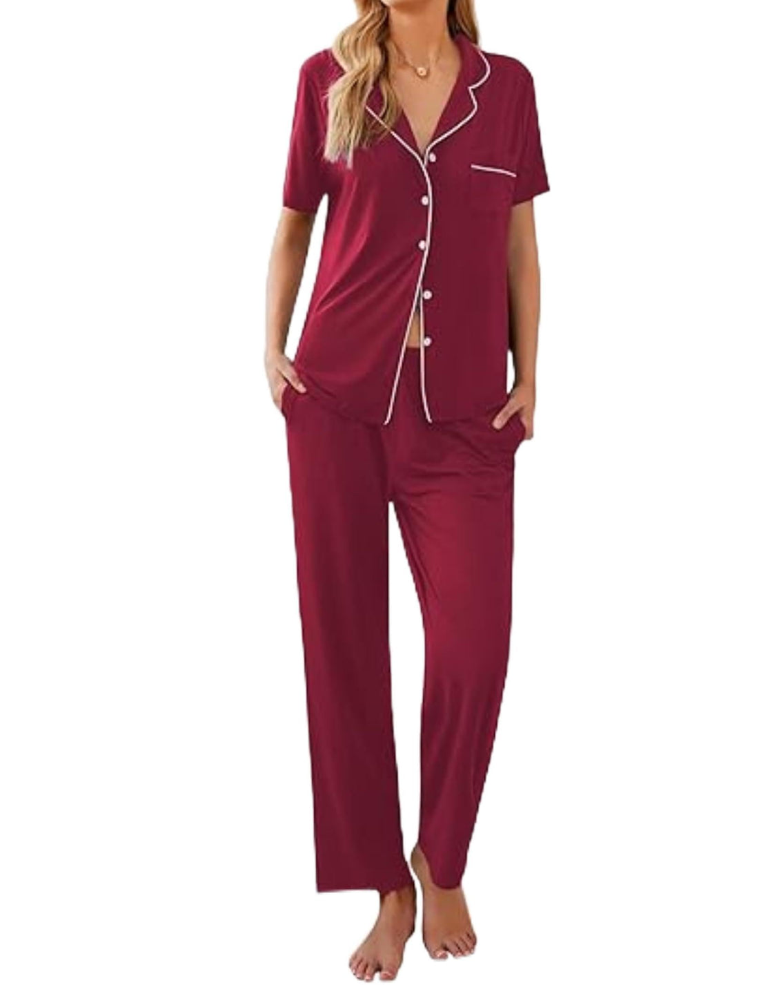 Ekouaer Womens Pajamas Set Short Sleeve Button Down Top & Pants Lounge Pjs