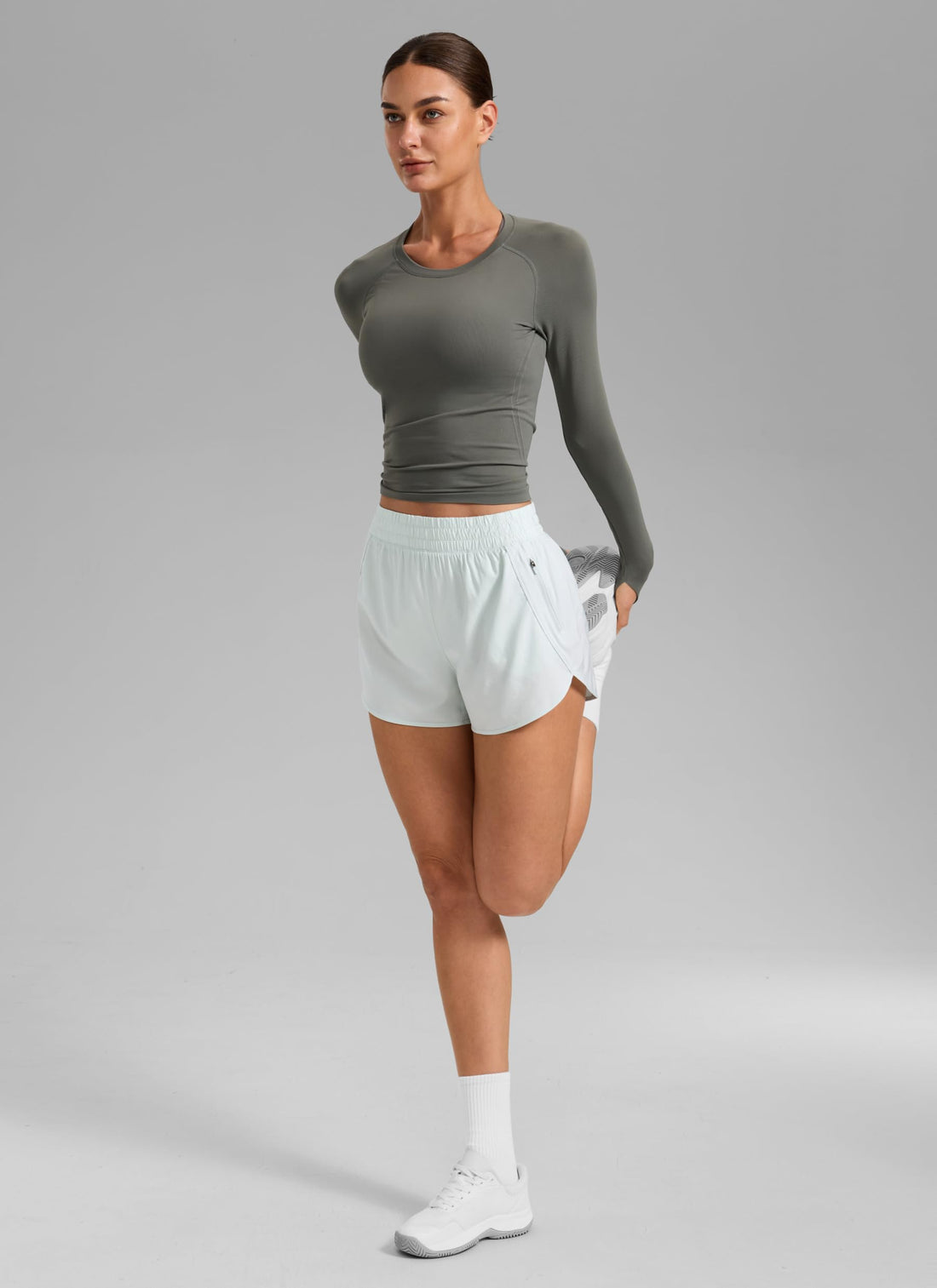 CRZ YOGA Dolphin Athletic Shorts 3" | High Waisted, Mesh Liner, Quick Dry, Lightweight, A Zip Pocket, for Women