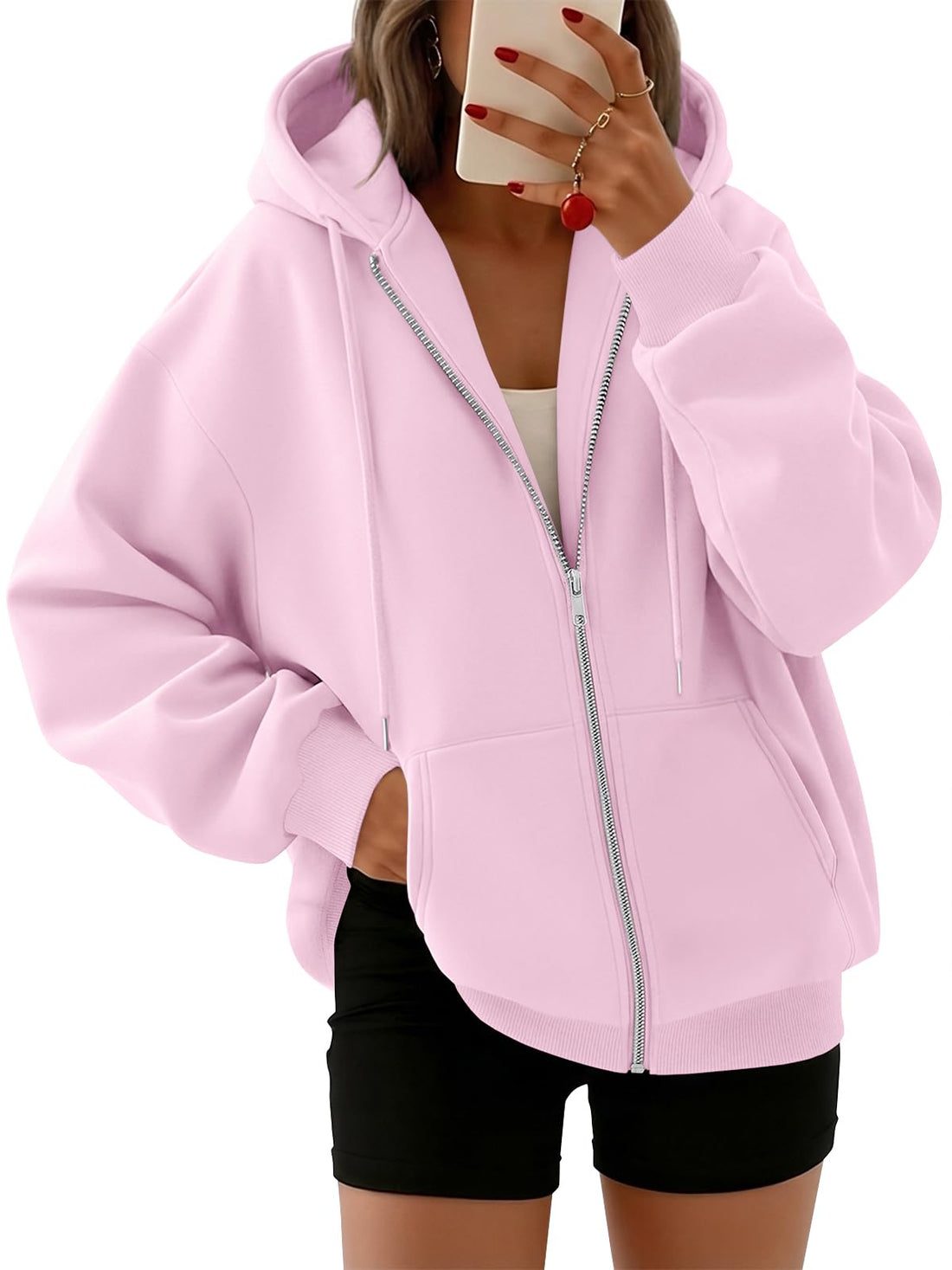 Trendy Queen Womens Zip Up Hoodies 2026 Oversized Sweatshirt | Spring Fall Layering Jacket with Pockets, Casual Track Outfits, Cozy Fleece Winter Clothes
