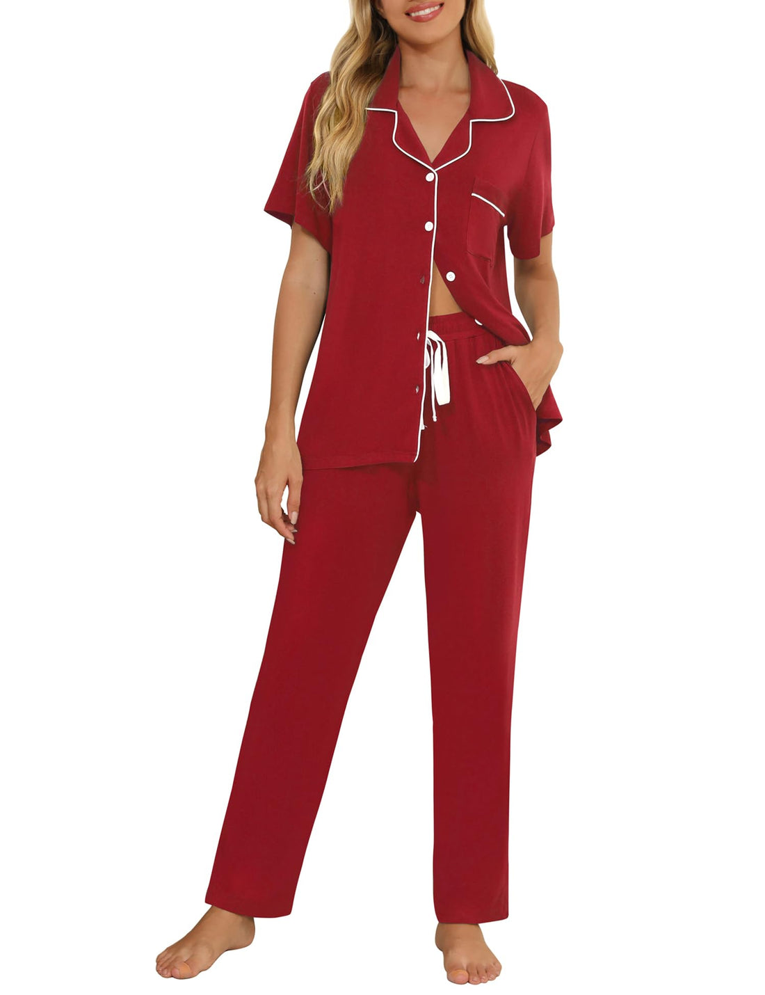 Senert Womens 2 Piece Pajamas Set Button Down Top and Pants Soft Sleepwear