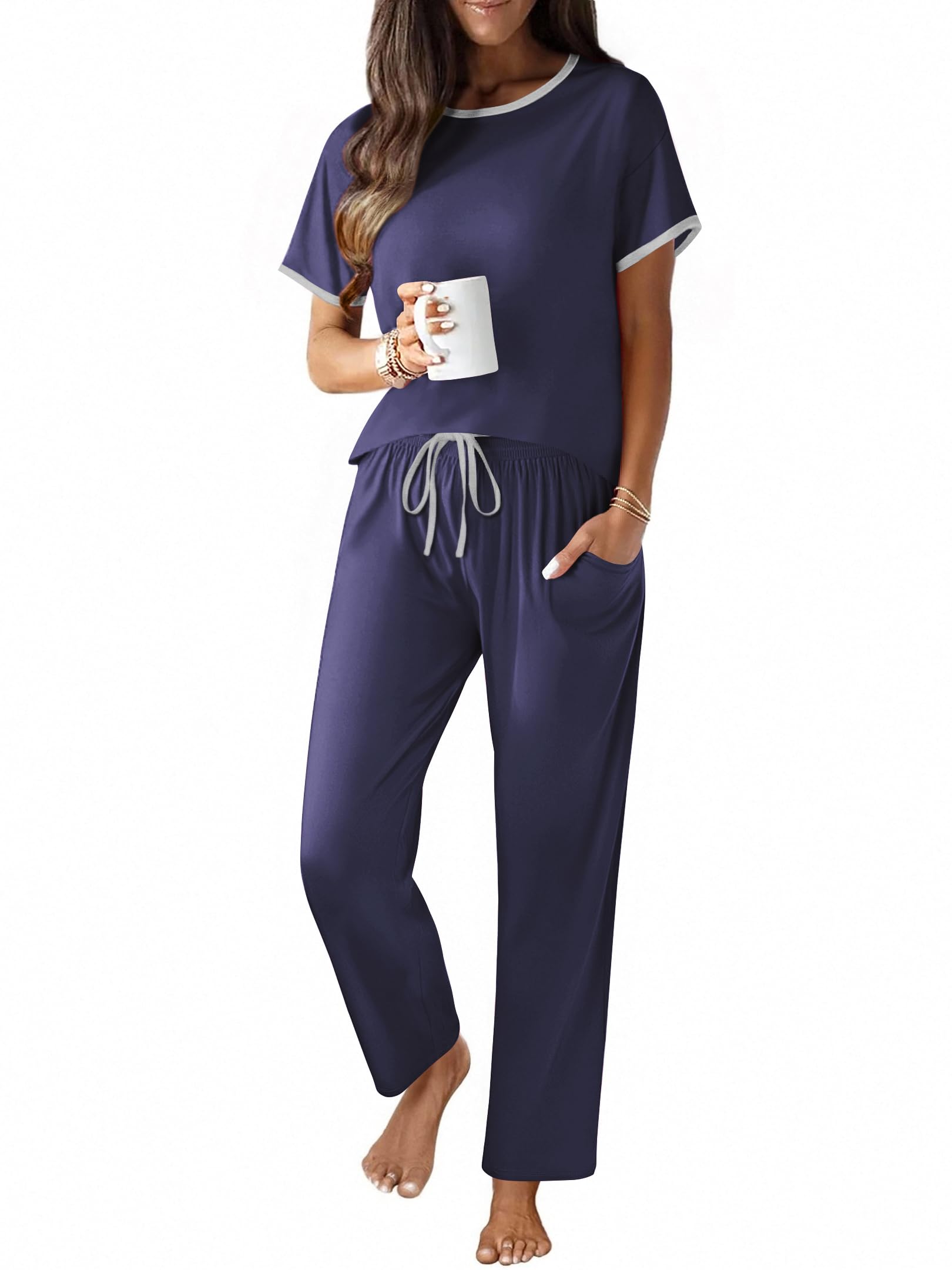 Ekouaer 2 Piece Cotton Pajamas for Women