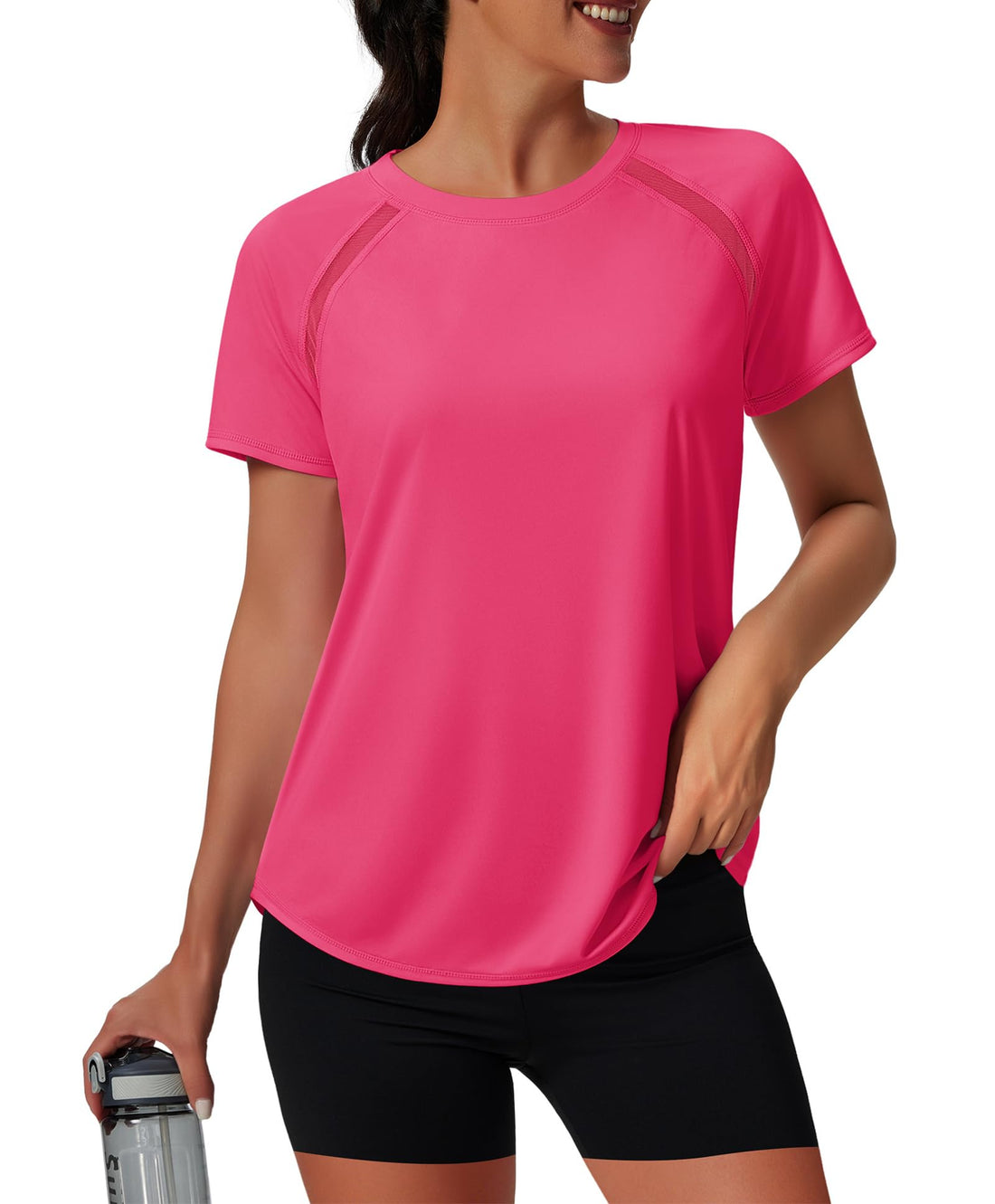 NIASHOT Womens Workout Tops Short Sleeve Yoga Pilates Outfits Athletic Gym Running UV Protection Shirts with Mesh