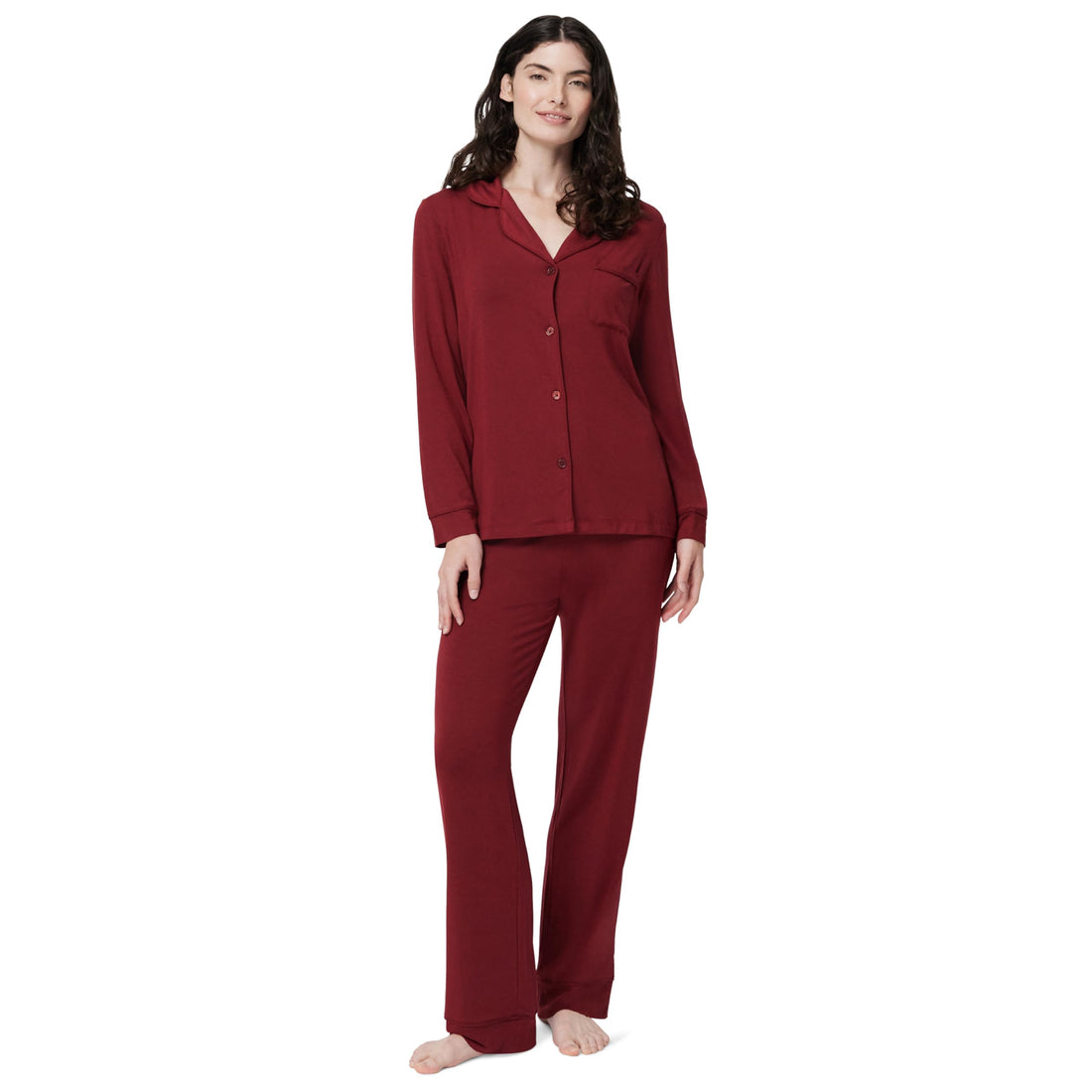 Amazon Essentials x Sofia Grainge Women's Stretch Modal Long-Sleeve Button-Front Top and Full-Length Bottom Pajama Set