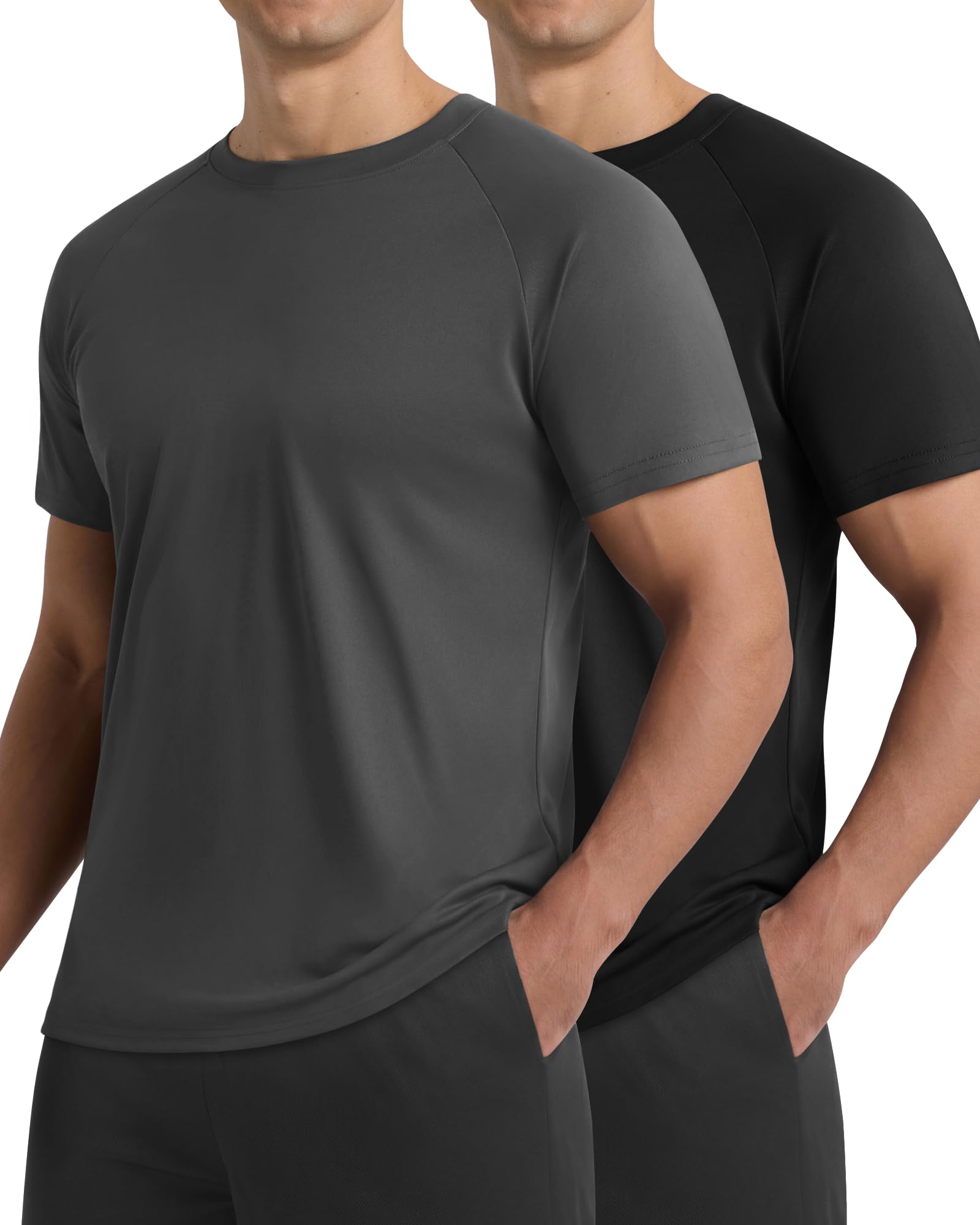2 Pack Workout Shirts for Men - Casual Quick Dry Men's T-Shirts for Gym | Black Moisture Wicking Crew Neck Cooling Summer Short Sleeve Tees for Running Athletic