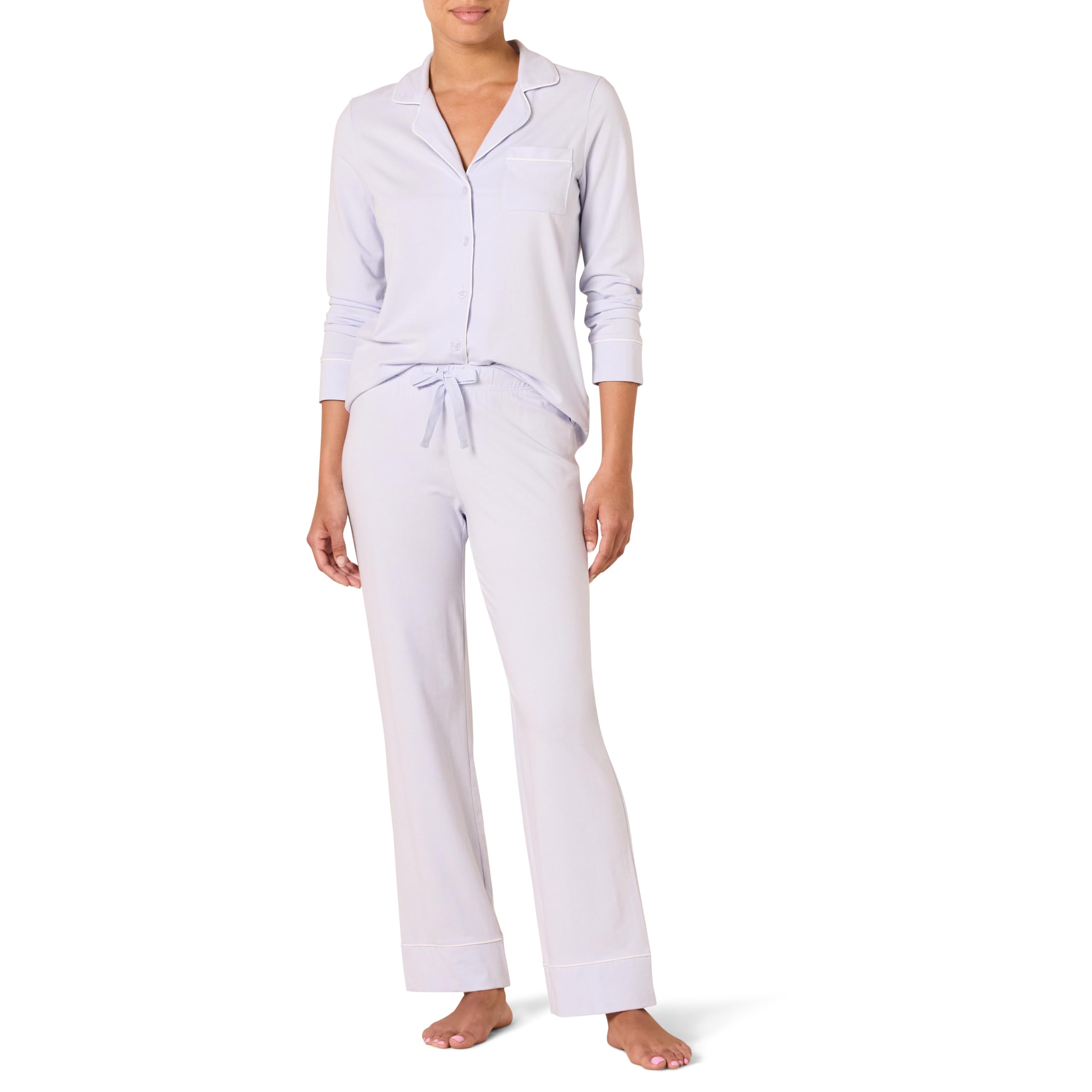 Amazon Essentials Women's Long Sleeve Cotton Modal Pajama Set, Loungewear with Full-Length Bottom