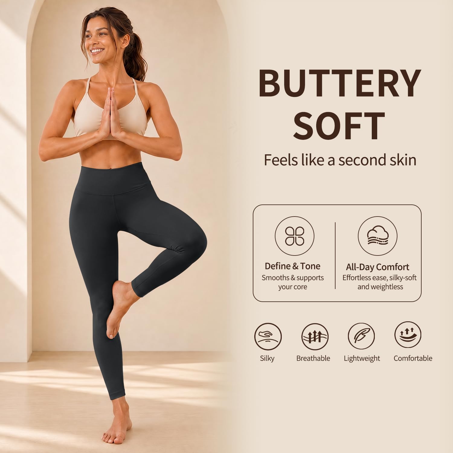 High Waisted Leggings for Women, Tummy Control Yoga Pants Non See Through Buttery Soft for Workout Athletic