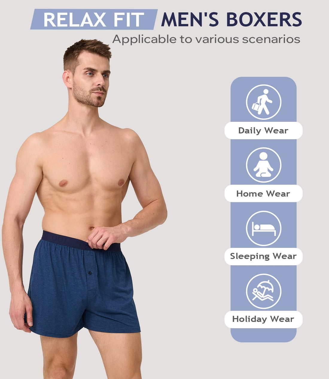 BAMBOO COOL Mens Underwear Boxers Moisture-wicking and Cool Men's Boxer Shorts Loose Fit Super Soft 4 Pack