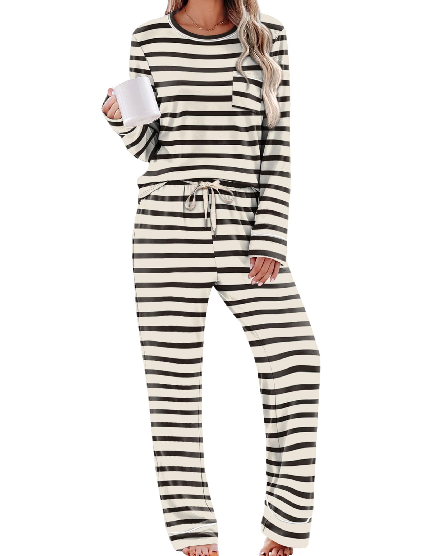 WIHOLL Pajamas for Women Set Soft Pjs Long Sleeve Two Piece Lounge Sets