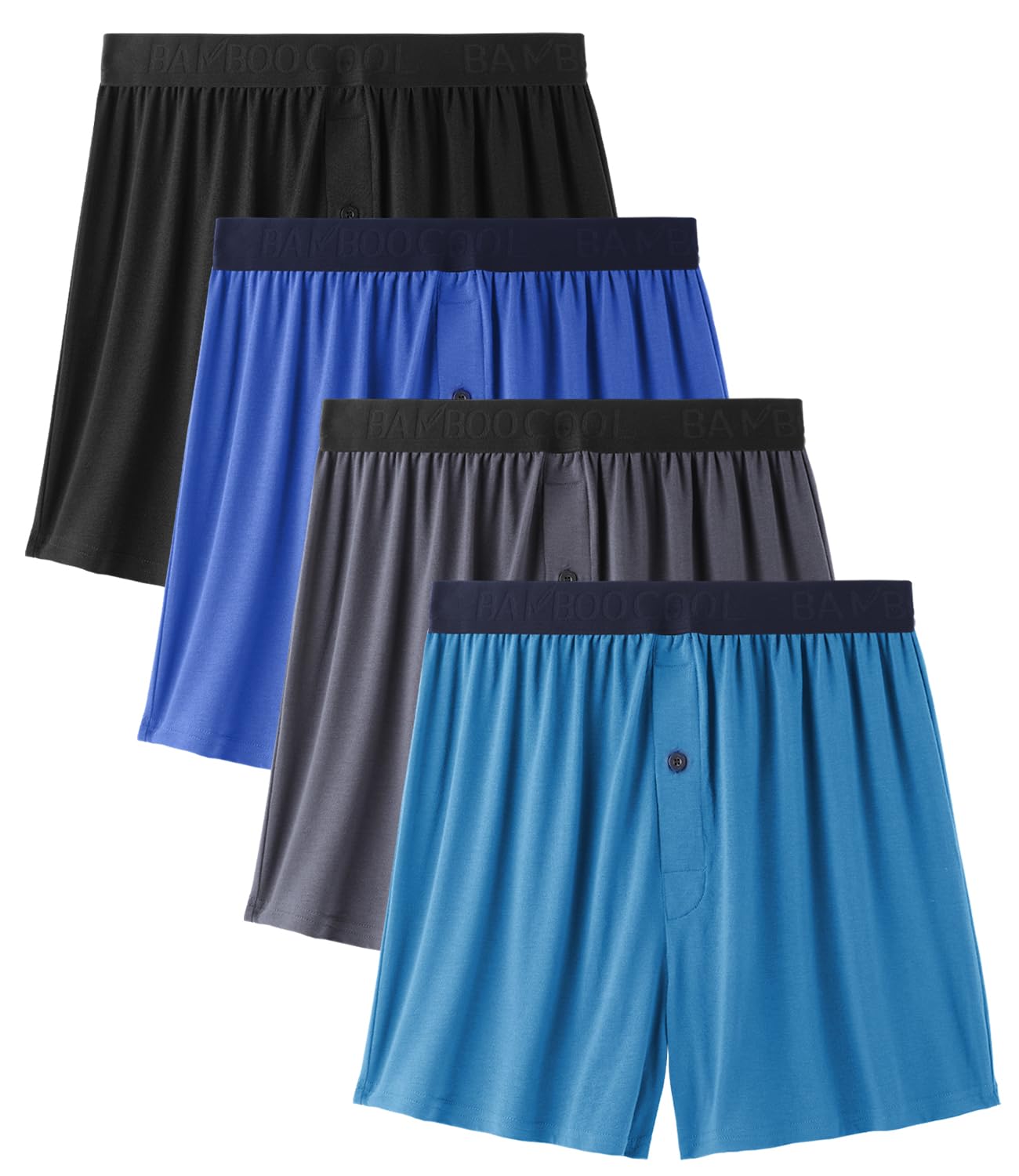 BAMBOO COOL Mens Underwear Boxers Moisture-wicking and Cool Men's Boxer Shorts Loose Fit Super Soft 4 Pack