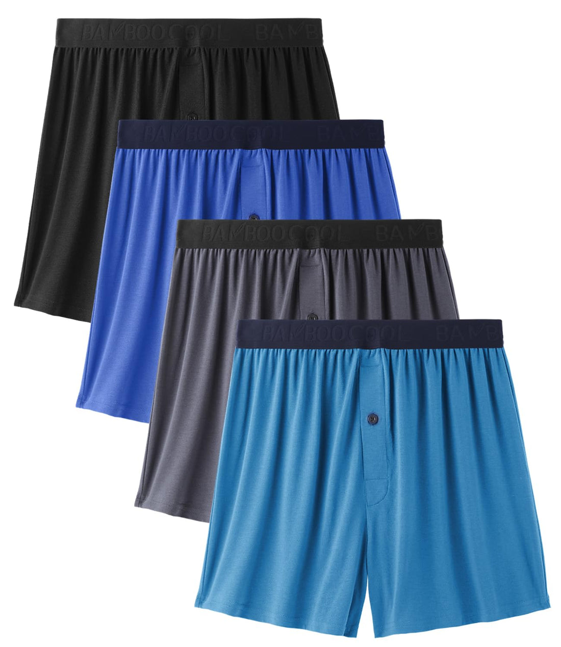 BAMBOO COOL Mens Underwear Boxers Moisture-wicking and Cool Men's Boxer Shorts Loose Fit Super Soft 4 Pack