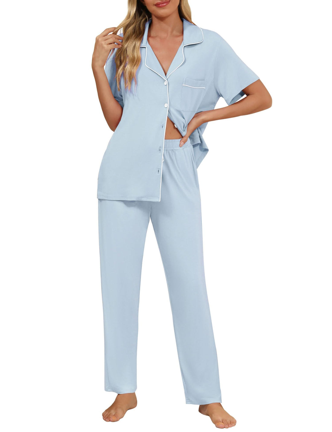 Senert Womens 2 Piece Pajamas Set Button Down Top and Pants Soft Sleepwear