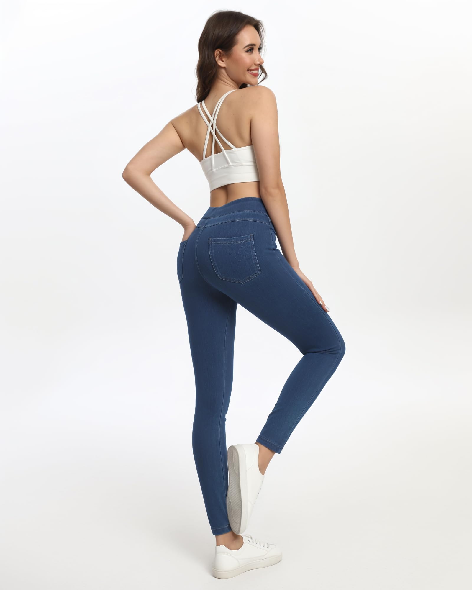 Jeggings for Women with Pockets Tummy Control Stretchy Skinny Jeans Pull On High Waisted Butt Lifting Denim Leggings