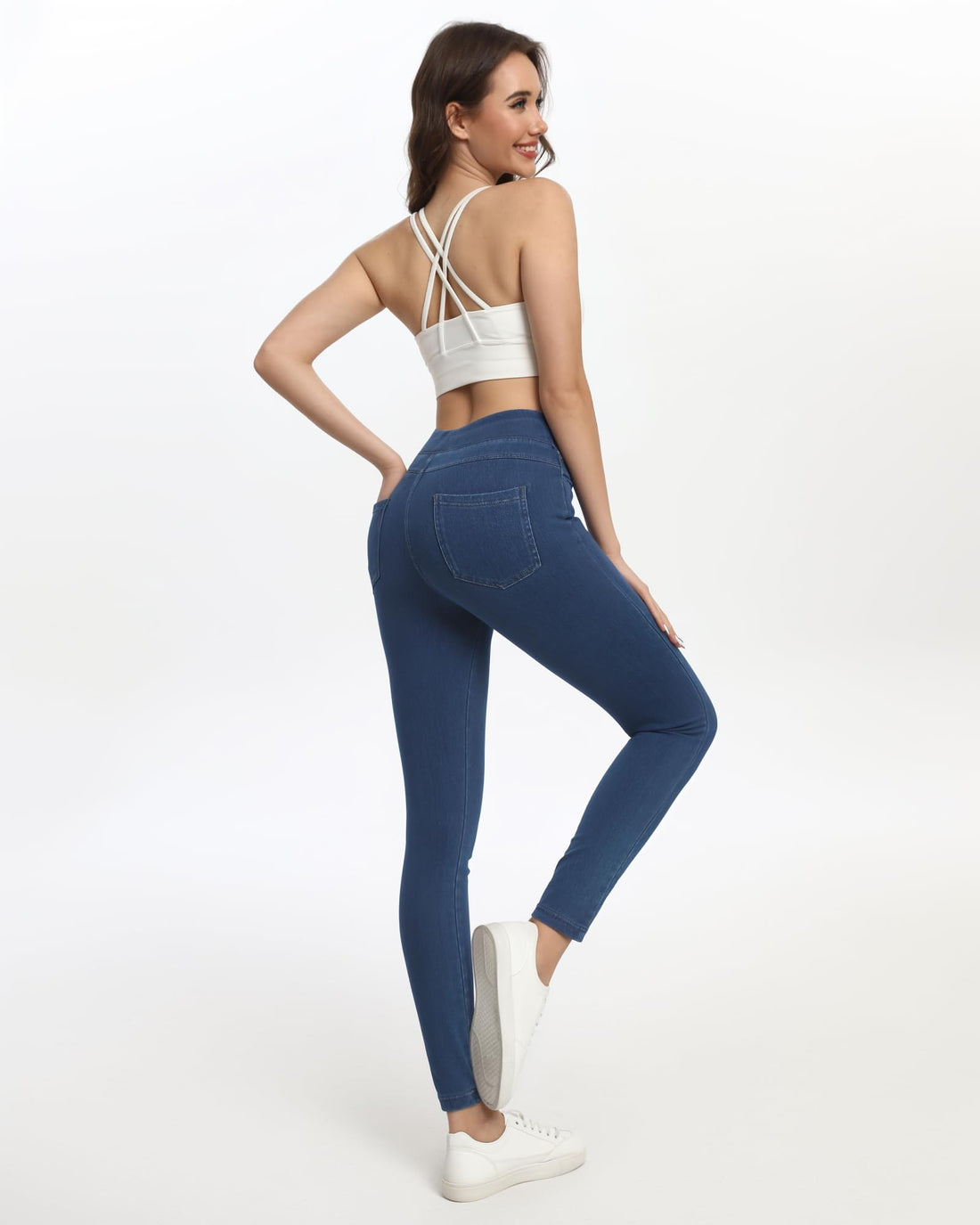 Jeggings for Women with Pockets Tummy Control Stretchy Skinny Jeans Pull On High Waisted Butt Lifting Denim Leggings
