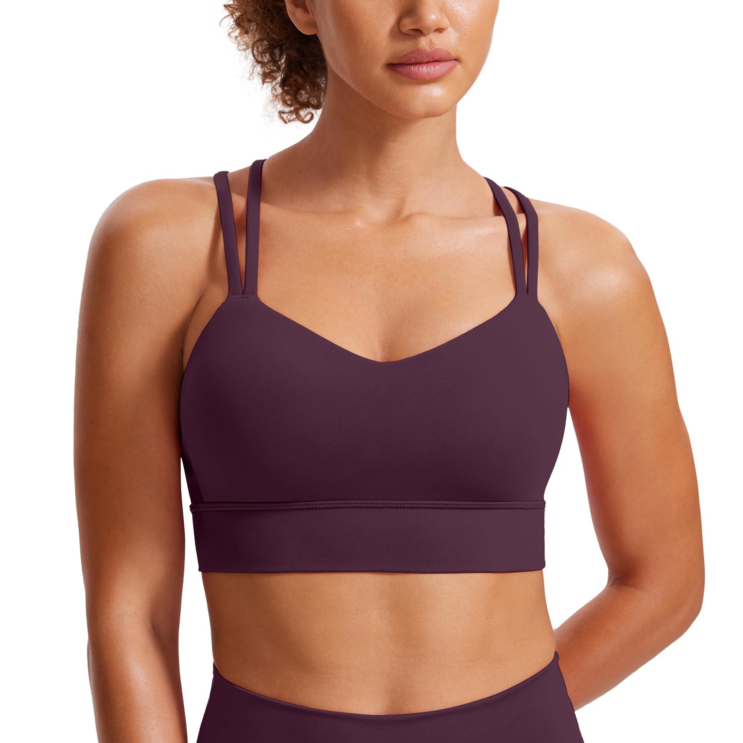 CRZ YOGA Softness Mold Butterluxe Sports Bras | Molded Cup, Light Support, Yoga, Extremely Soft, Longline, Strappy Back, Scoop Neck, for Women